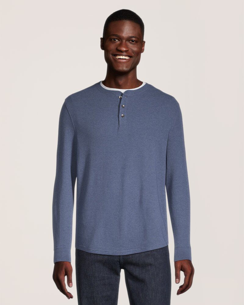 Chemise en tricot ottoman et à manches longues pour hommes, Henley, Denver Hayes