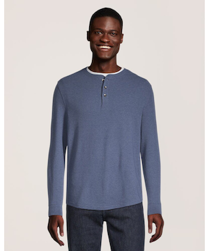 Chemise en tricot ottoman et à manches longues pour hommes, Henley, Denver Hayes