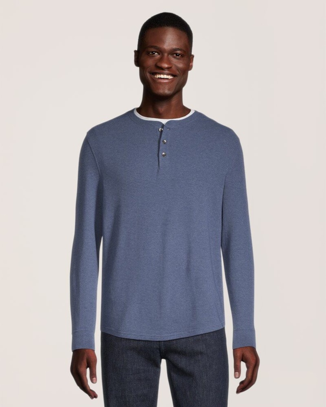 Chemise en tricot ottoman et à manches longues pour hommes, Henley, Denver Hayes