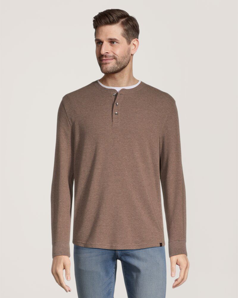Chemise en tricot ottoman et à manches longues pour hommes, Henley, Denver Hayes