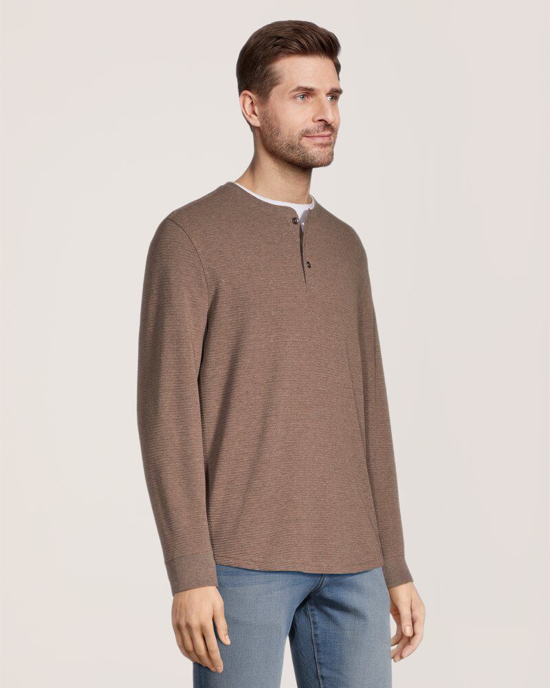 Chemise en tricot ottoman et à manches longues pour hommes, Henley, Denver Hayes