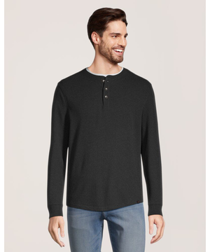 Chemise en tricot ottoman et à manches longues pour hommes, Henley, Denver Hayes