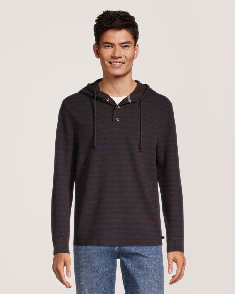 Chandail à capuche en tissu côtelé rayé pour hommes, Denver Hayes