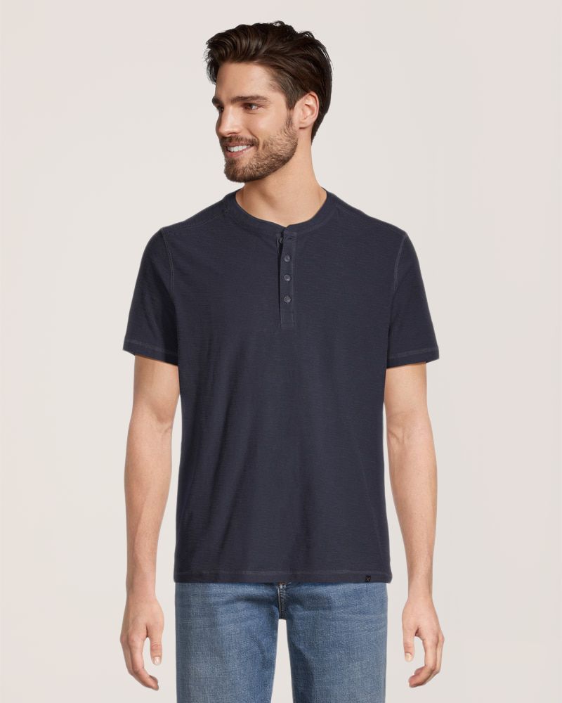 Haut Henley flammé et lavé après confection pour hommes, Denver Hayes