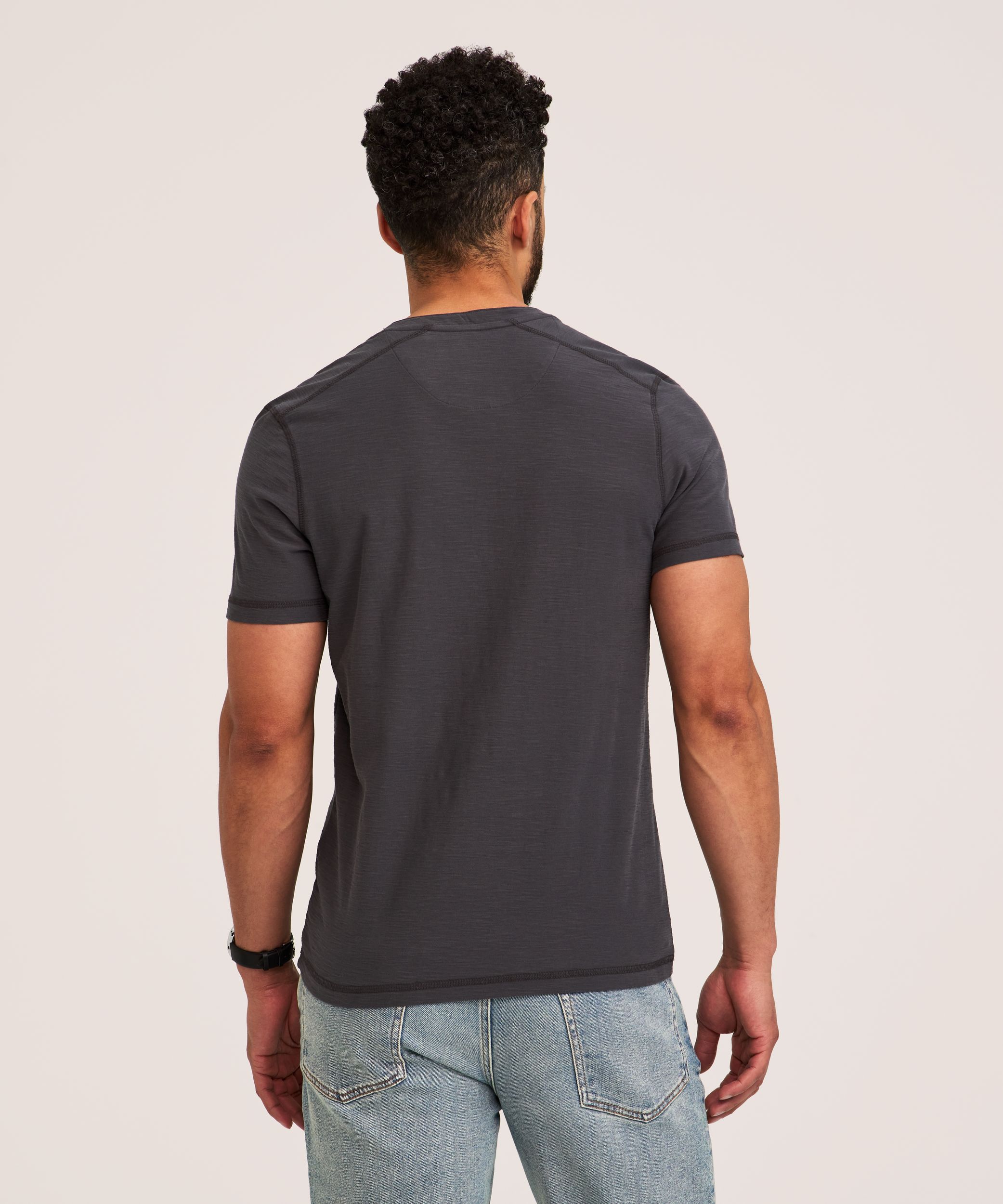 Haut Henley flammé et lavé après confection pour hommes, Denver Hayes