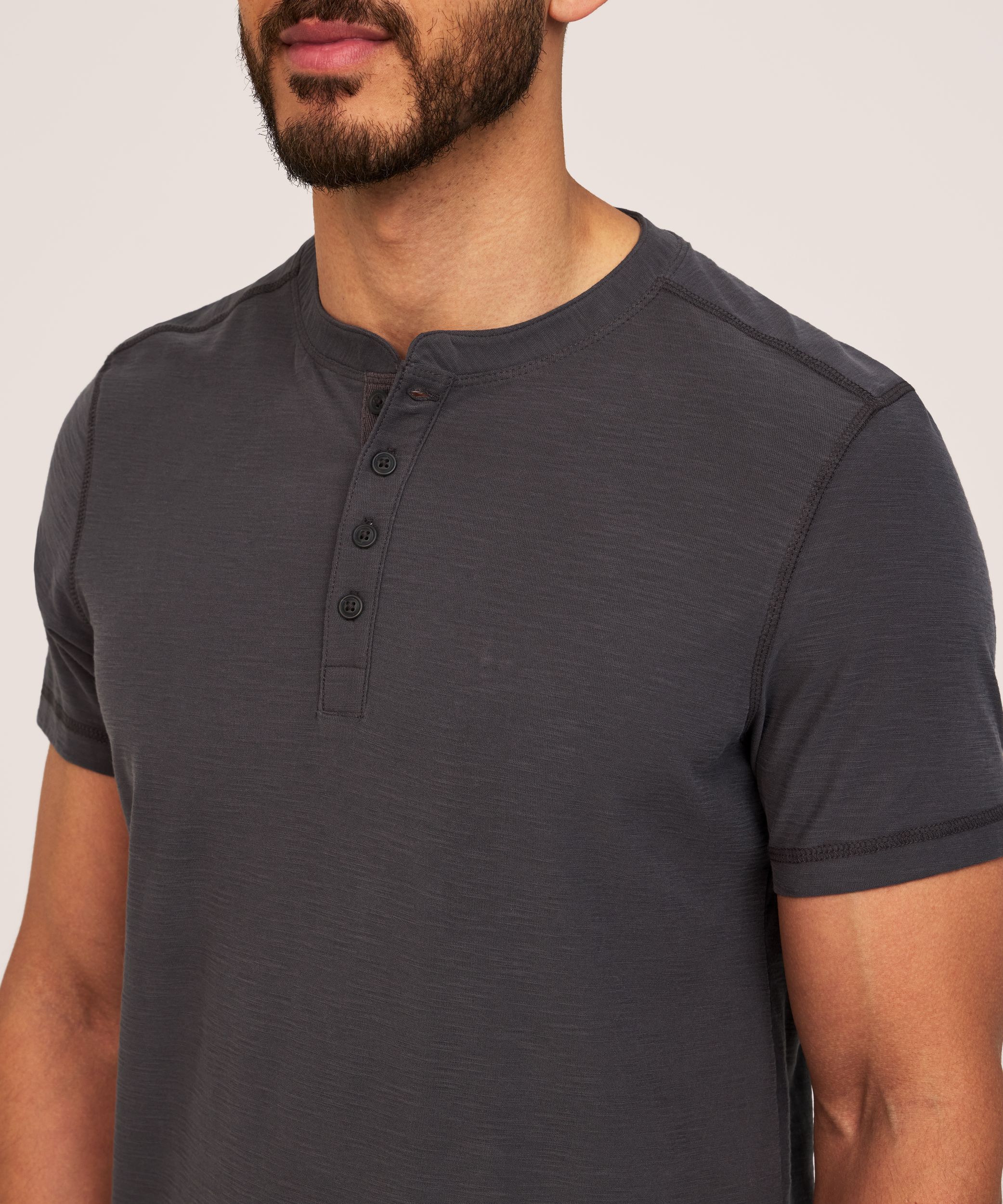 Haut Henley flammé et lavé après confection pour hommes, Denver Hayes