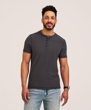 Haut Henley flammé et lavé après confection pour hommes, Denver Hayes