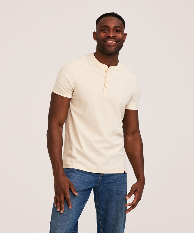 Haut Henley flammé et lavé après confection pour hommes, Denver Hayes