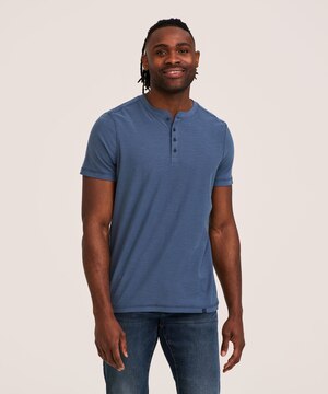 Haut Henley flammé et lavé après confection pour hommes, Denver Hayes