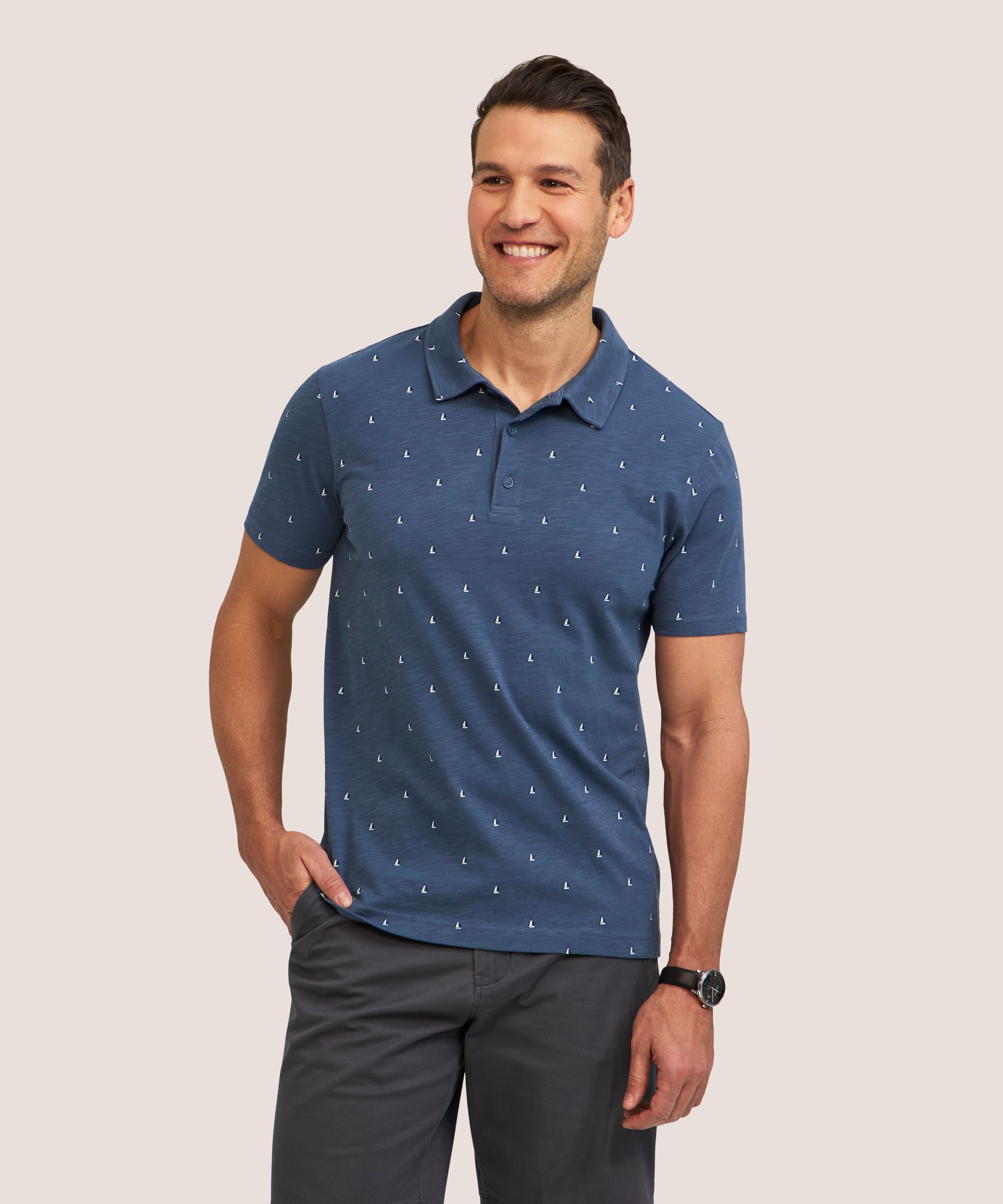 Polo en tissu flammé à imprimé intégral pour hommes, Denver Hayes