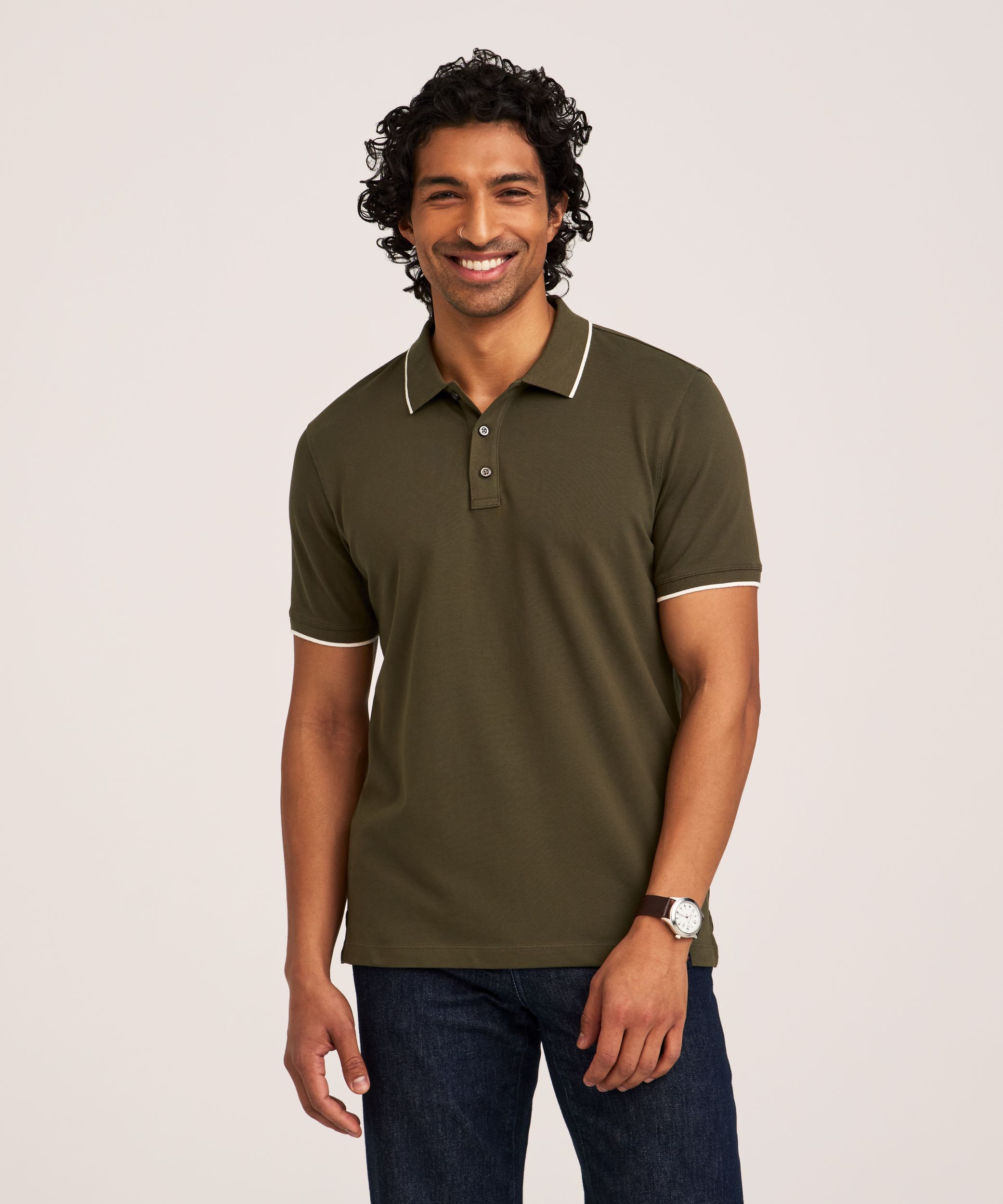 Denver Hayes Men's 50 Wash Stretch Pique Polo Shirt