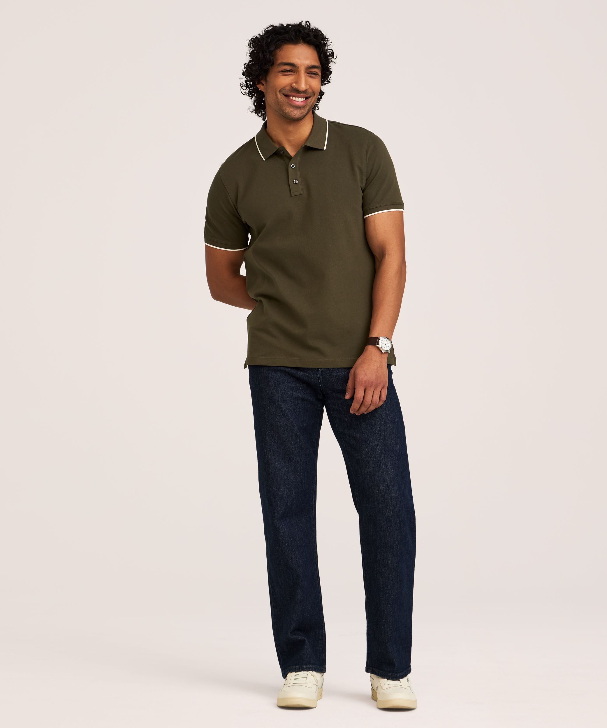 Denver Hayes Men's 50 Wash Stretch Pique Polo Shirt