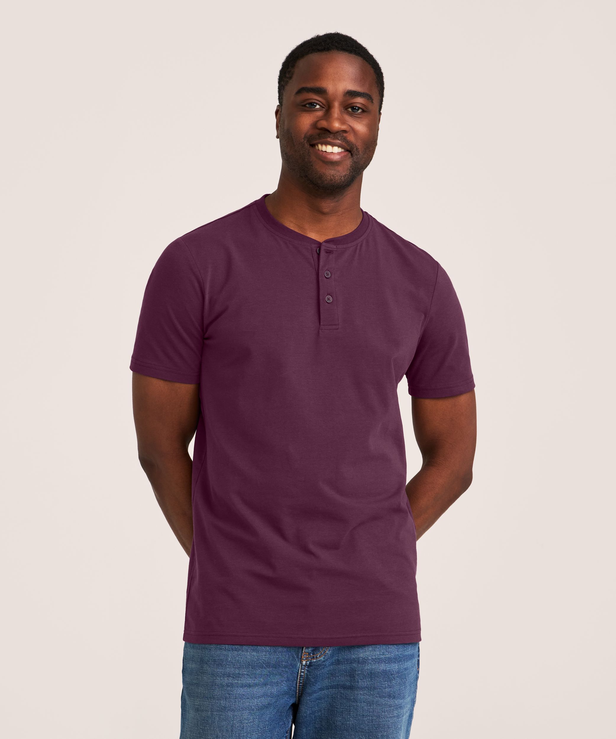 Haut Henley extensible à manches courtes pour hommes, Denver Hayes
