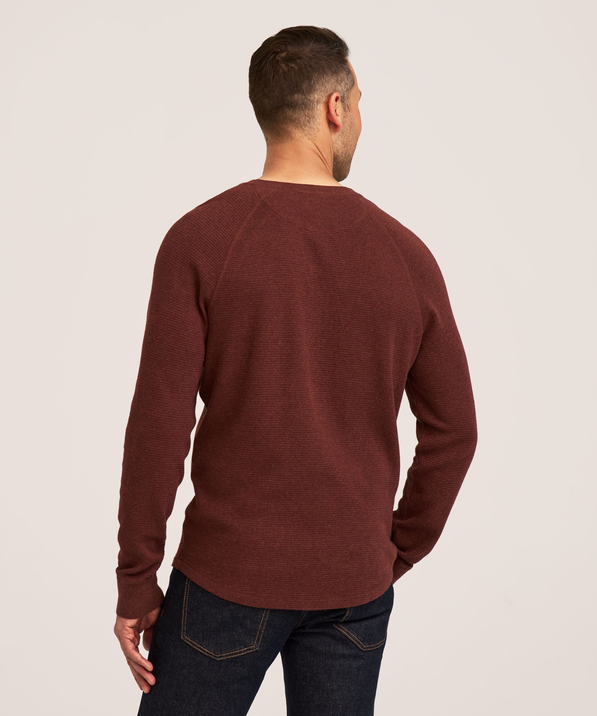 Chemise Henley en point de brioche à manches longues raglan pour hommes, WindRiver