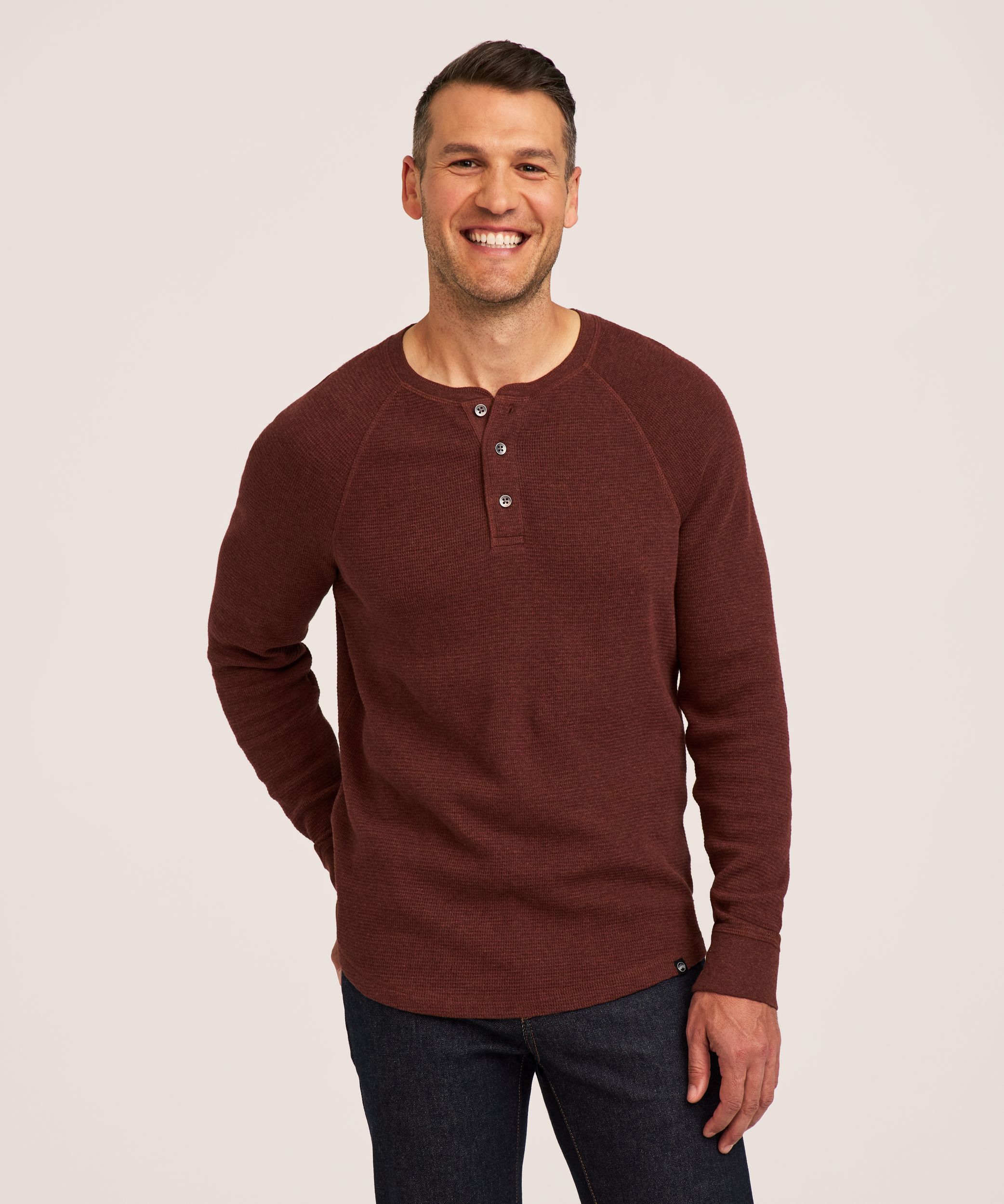 Chemise Henley en point de brioche à manches longues raglan pour hommes, WindRiver