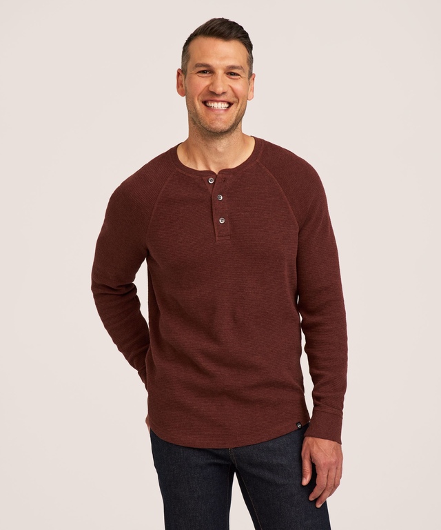 WindRiver Men's Waffle Raglan Long Sleeve Henley Shirt