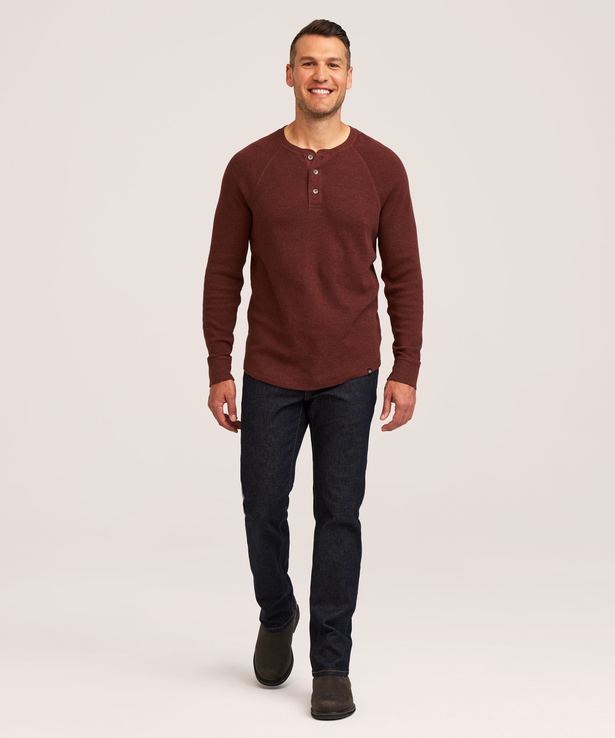 Chemise Henley en point de brioche à manches longues raglan pour hommes, WindRiver