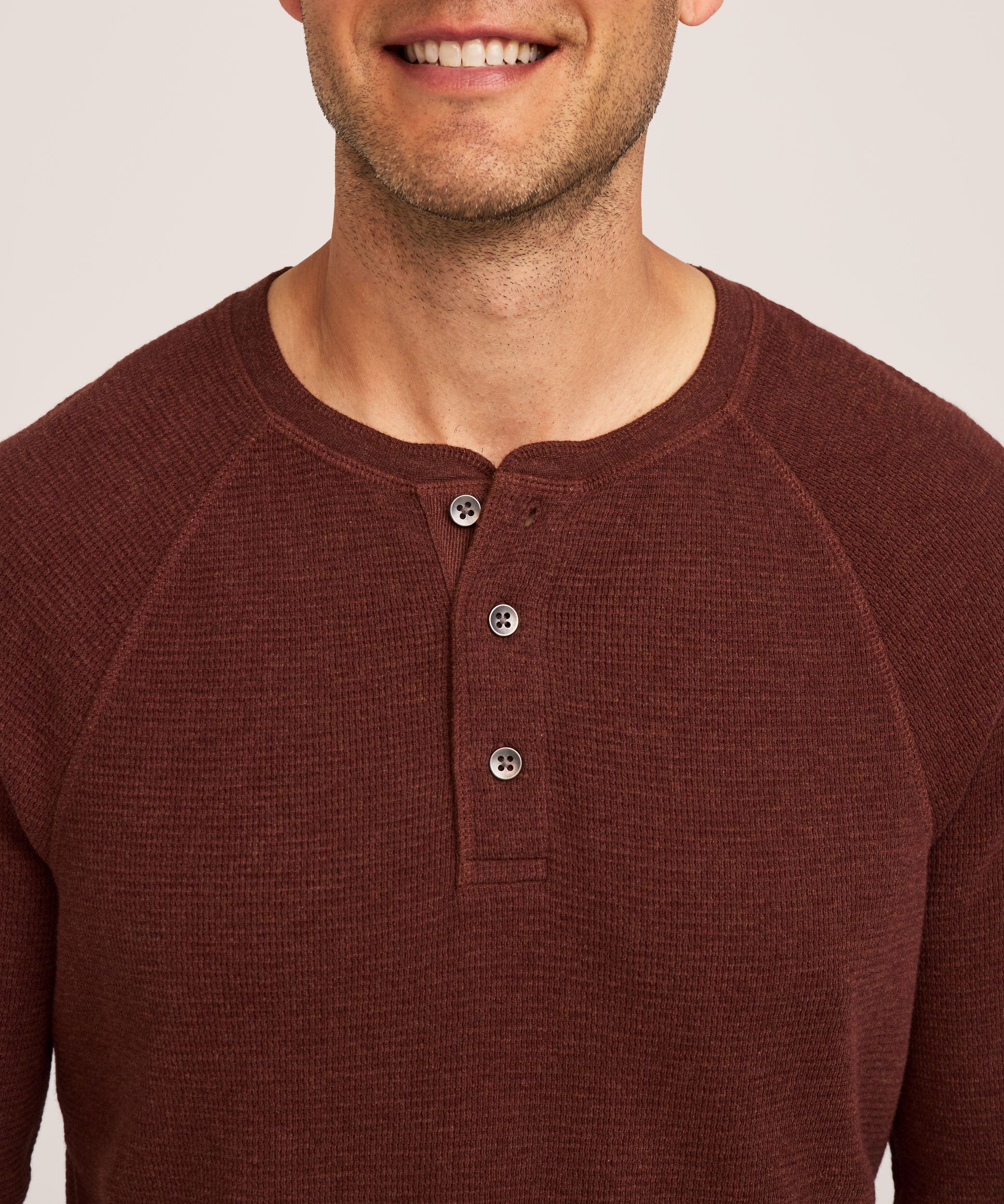 Chemise Henley en point de brioche à manches longues raglan pour hommes, WindRiver