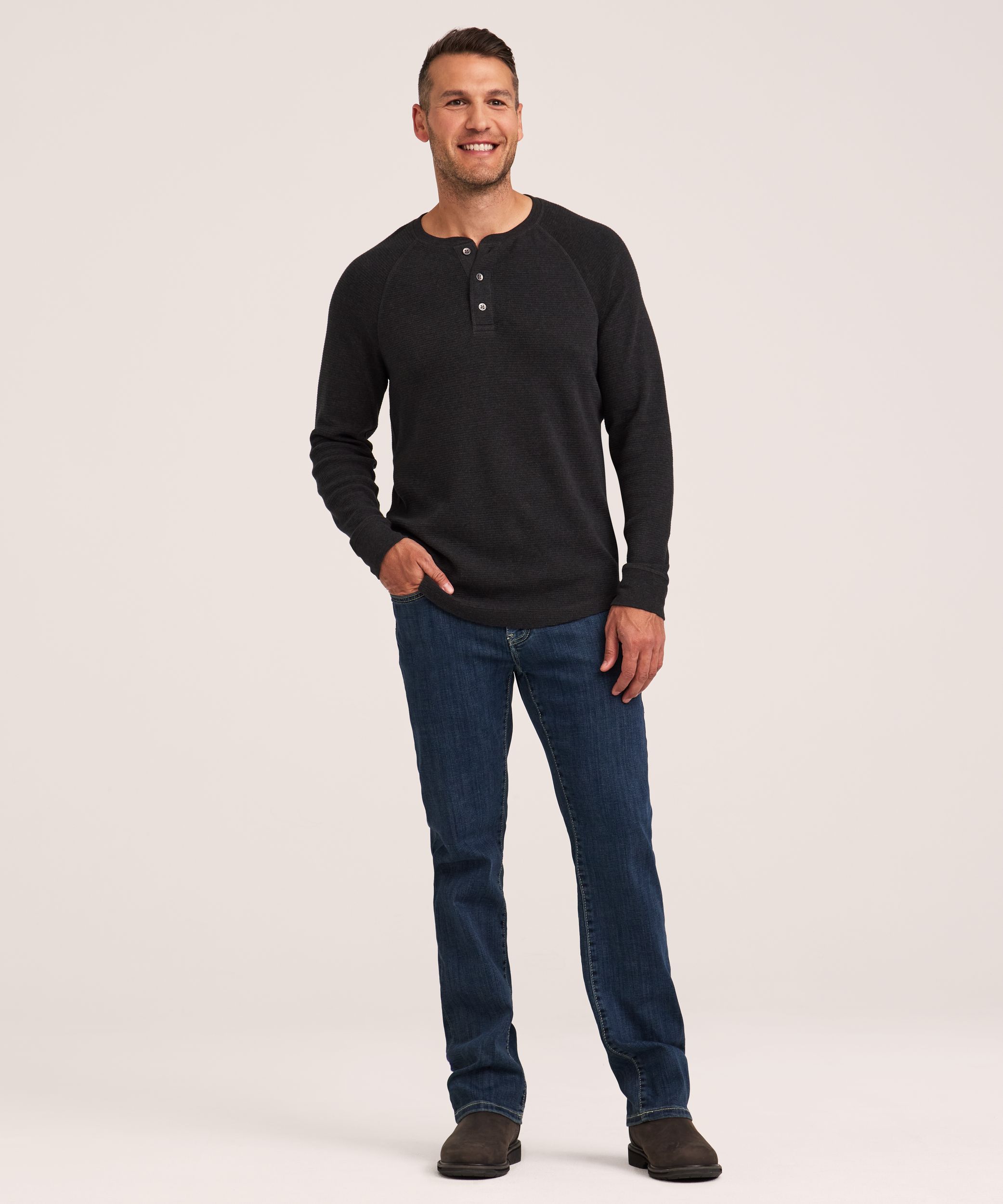 WindRiver Men's Waffle Raglan Long Sleeve Henley Shirt