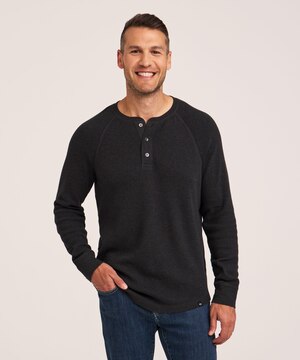 WindRiver Men's Waffle Raglan Long Sleeve Henley Shirt