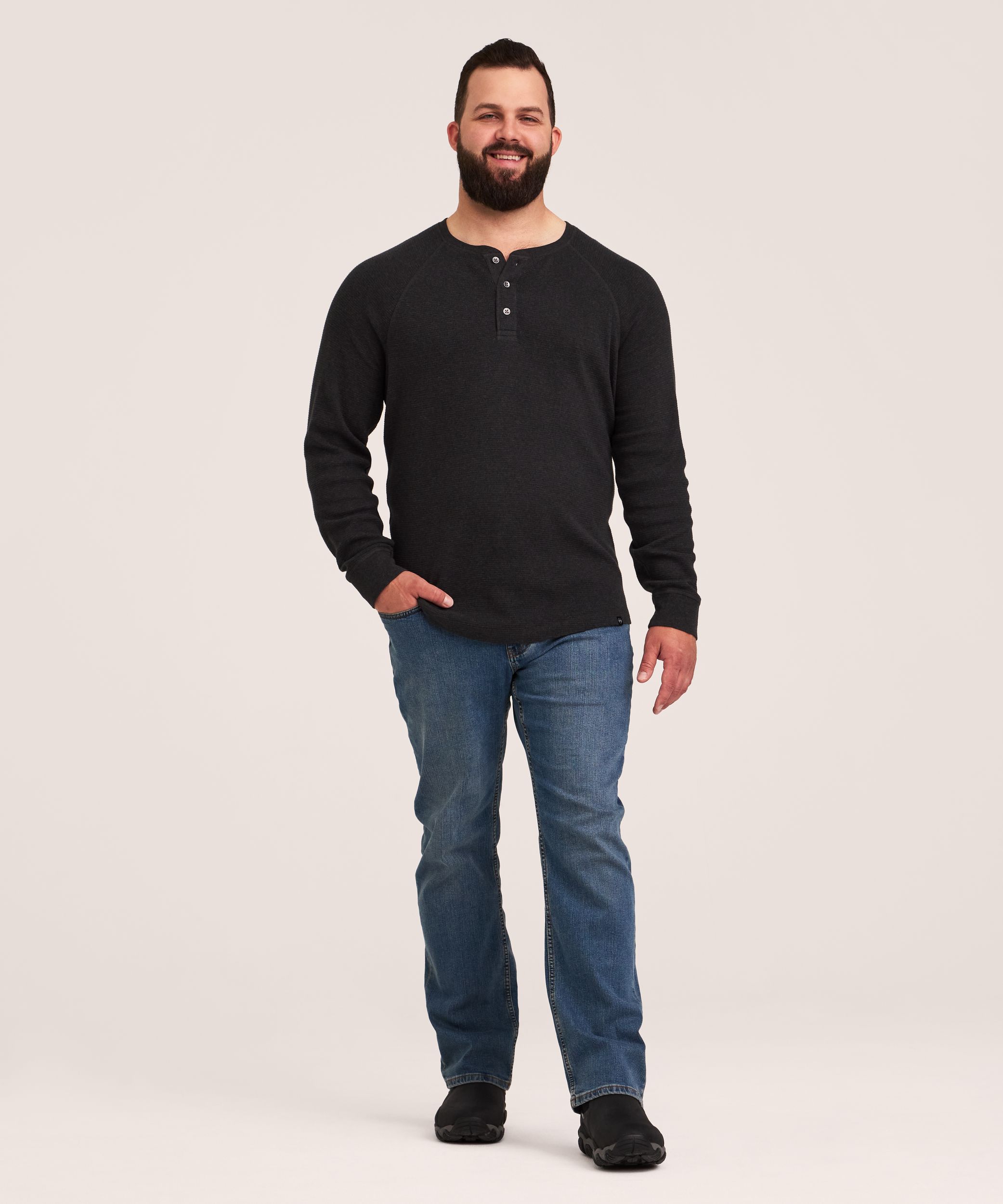 WindRiver Men's Waffle Raglan Long Sleeve Henley Shirt