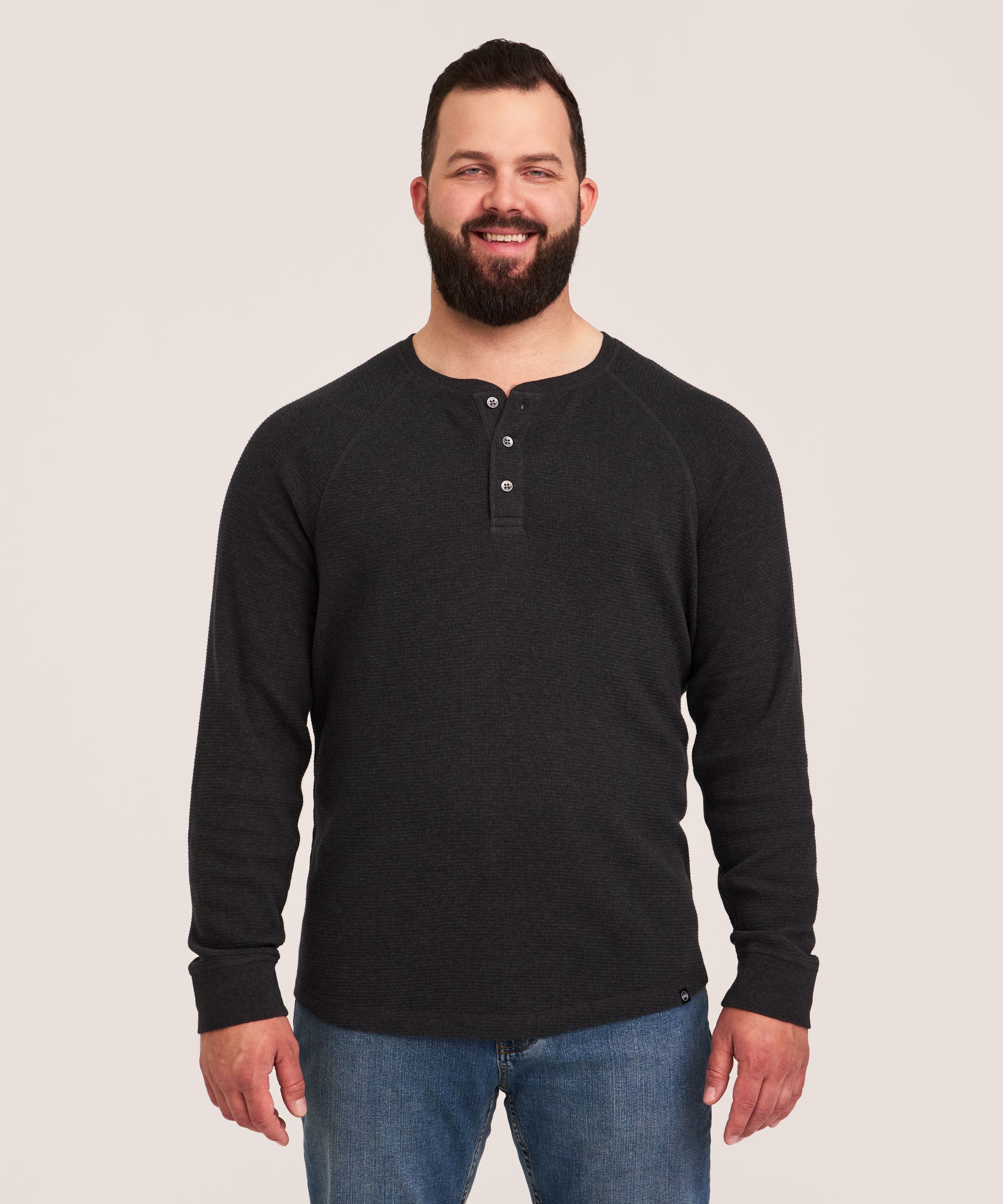 WindRiver Men's Waffle Raglan Long Sleeve Henley Shirt