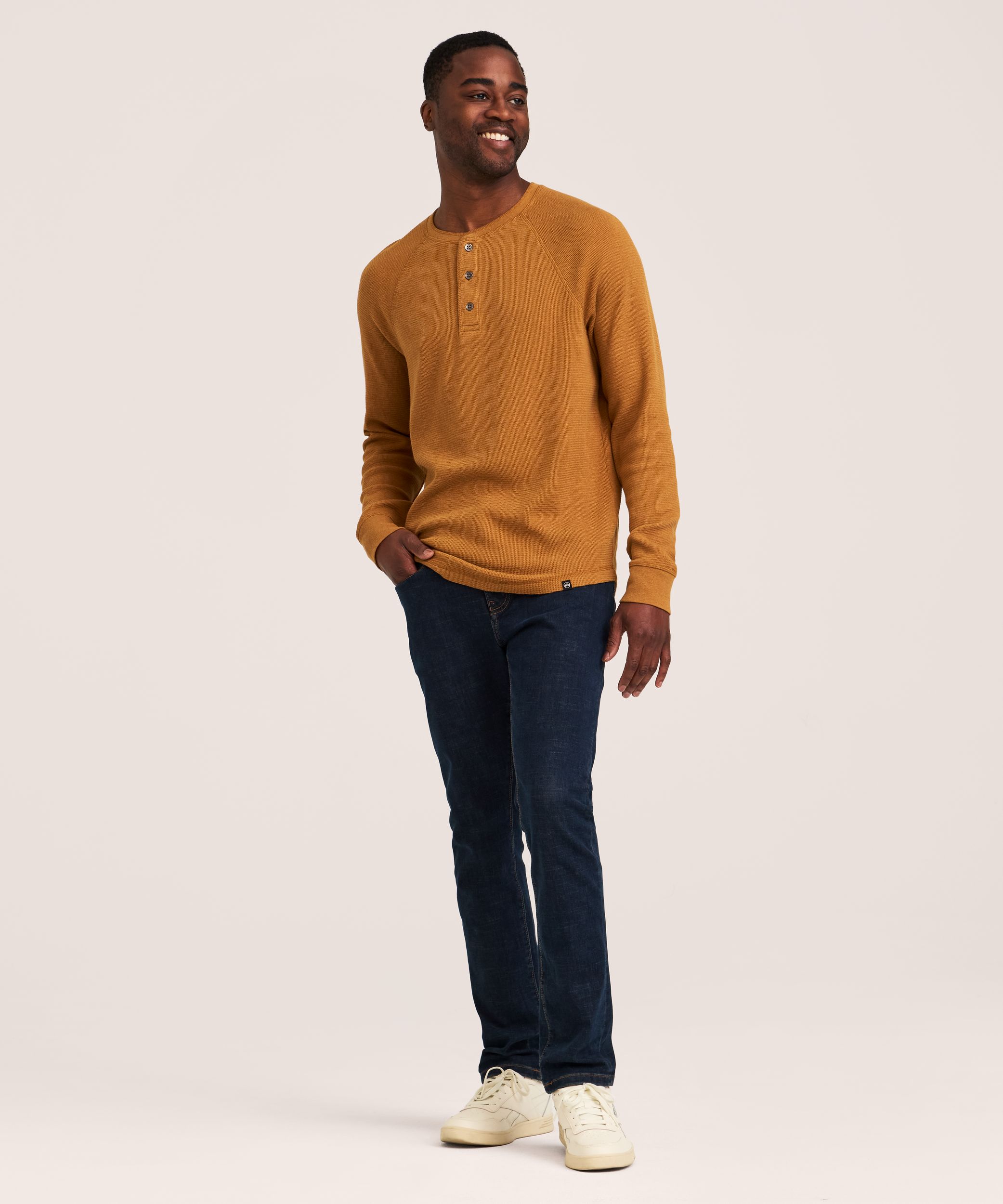 Chemise Henley en point de brioche à manches longues raglan pour hommes, WindRiver