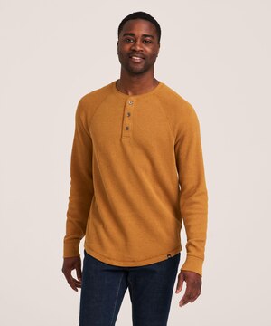 Chemise Henley en point de brioche à manches longues raglan pour hommes, WindRiver