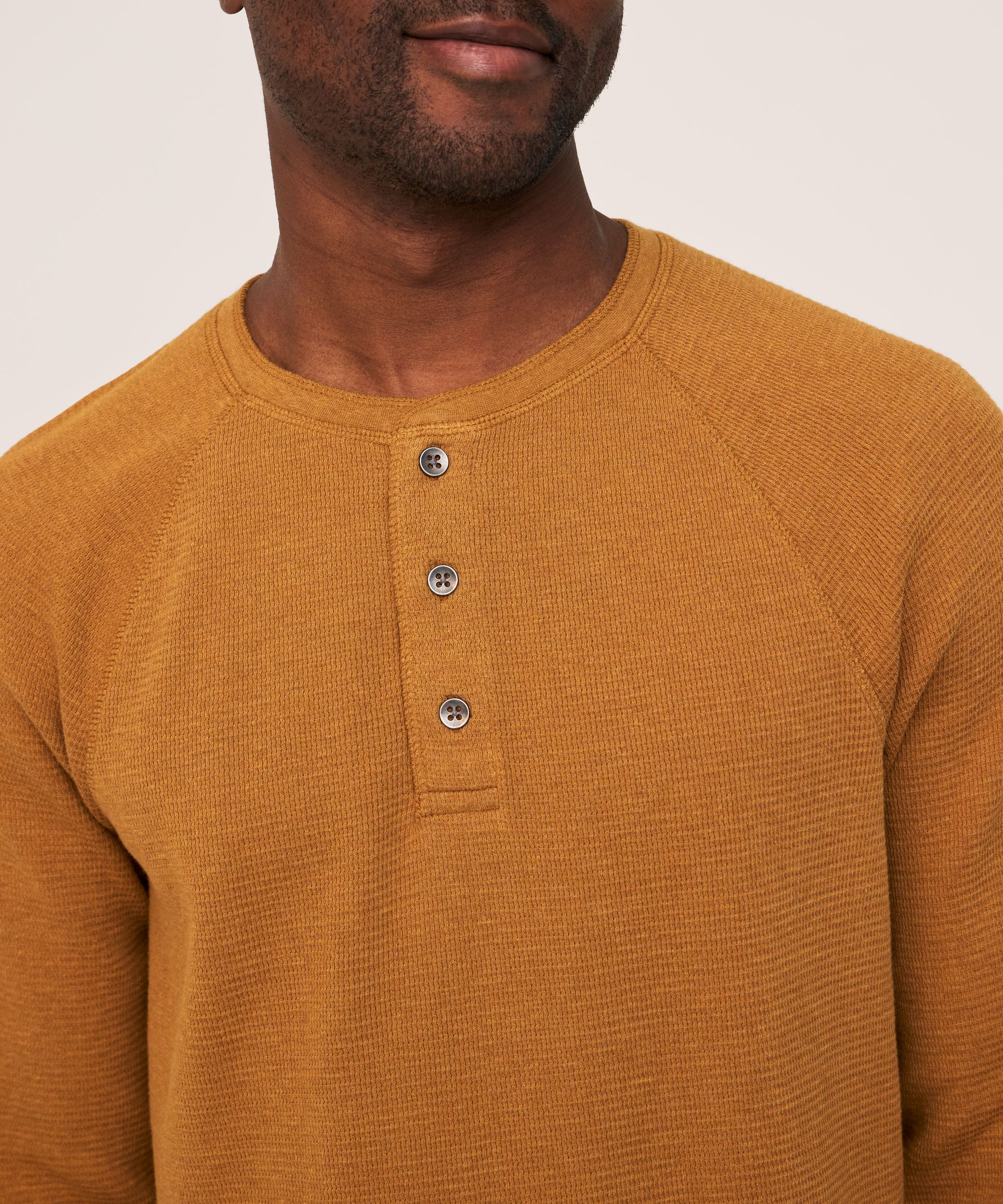 Chemise Henley en point de brioche à manches longues raglan pour hommes, WindRiver