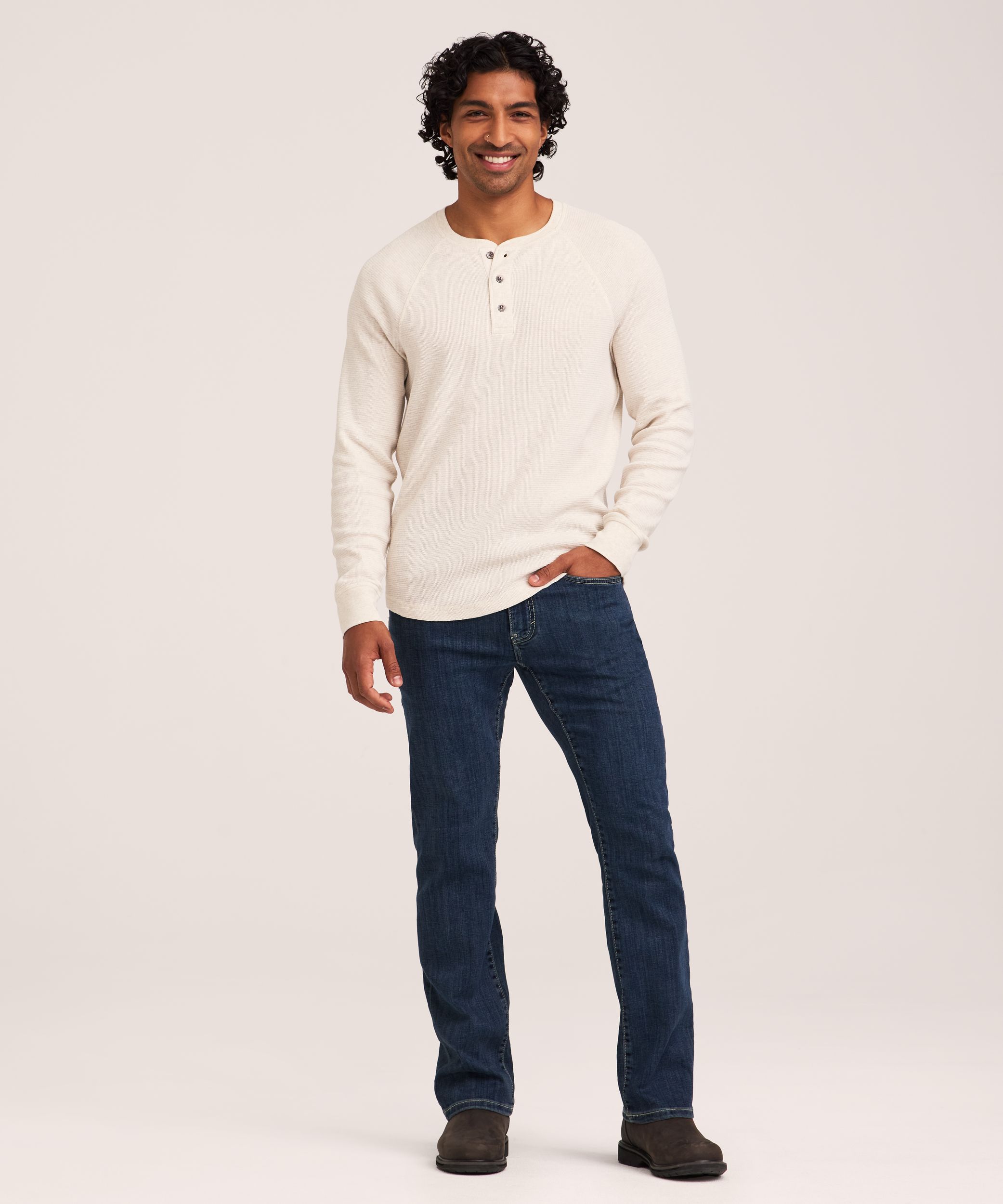 WindRiver Men's Waffle Raglan Long Sleeve Henley Shirt