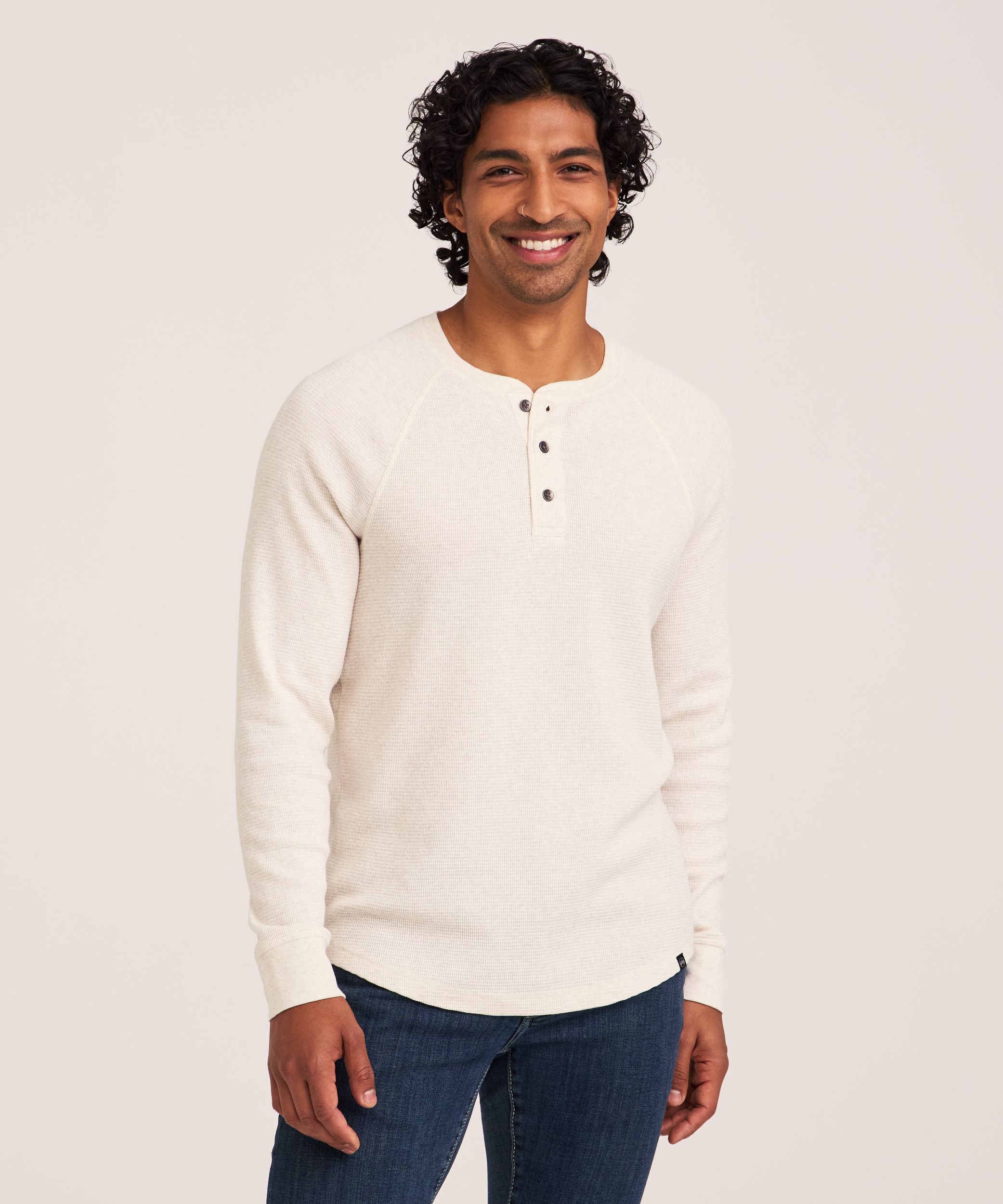 WindRiver Men's Waffle Raglan Long Sleeve Henley Shirt