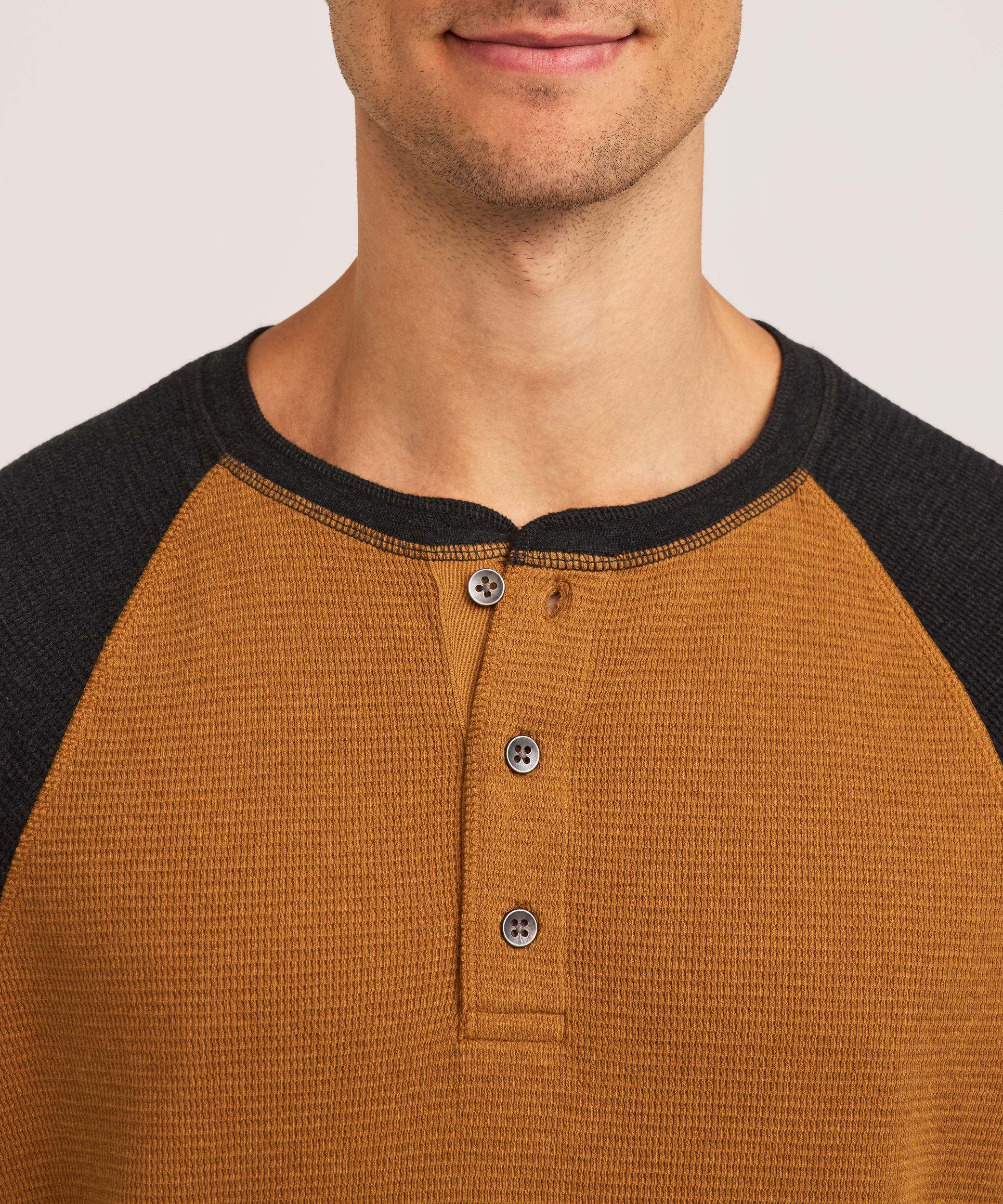 Chemise Henley en point de brioche à manches longues raglan pour hommes, WindRiver