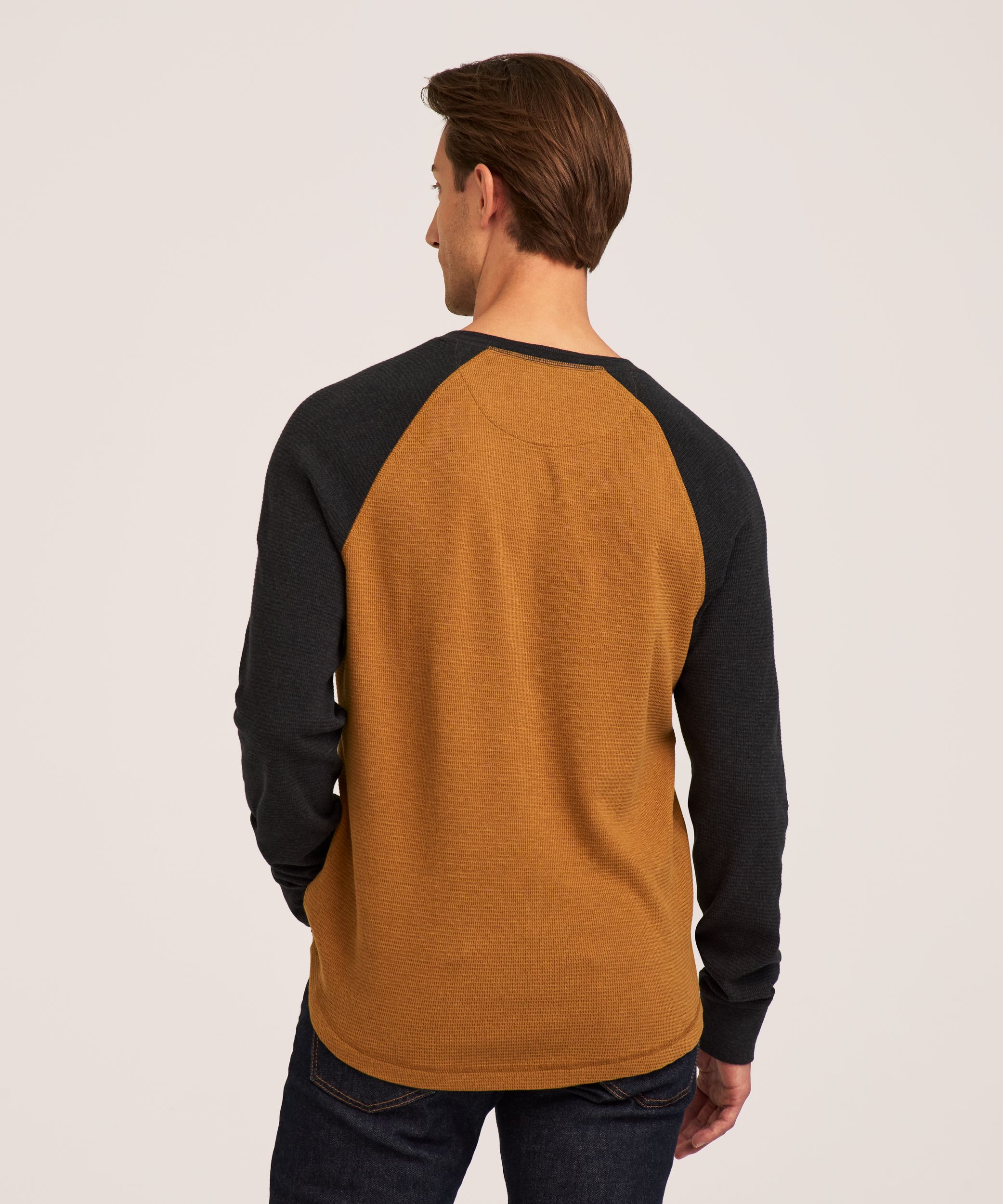 Chemise Henley en point de brioche à manches longues raglan pour hommes, WindRiver