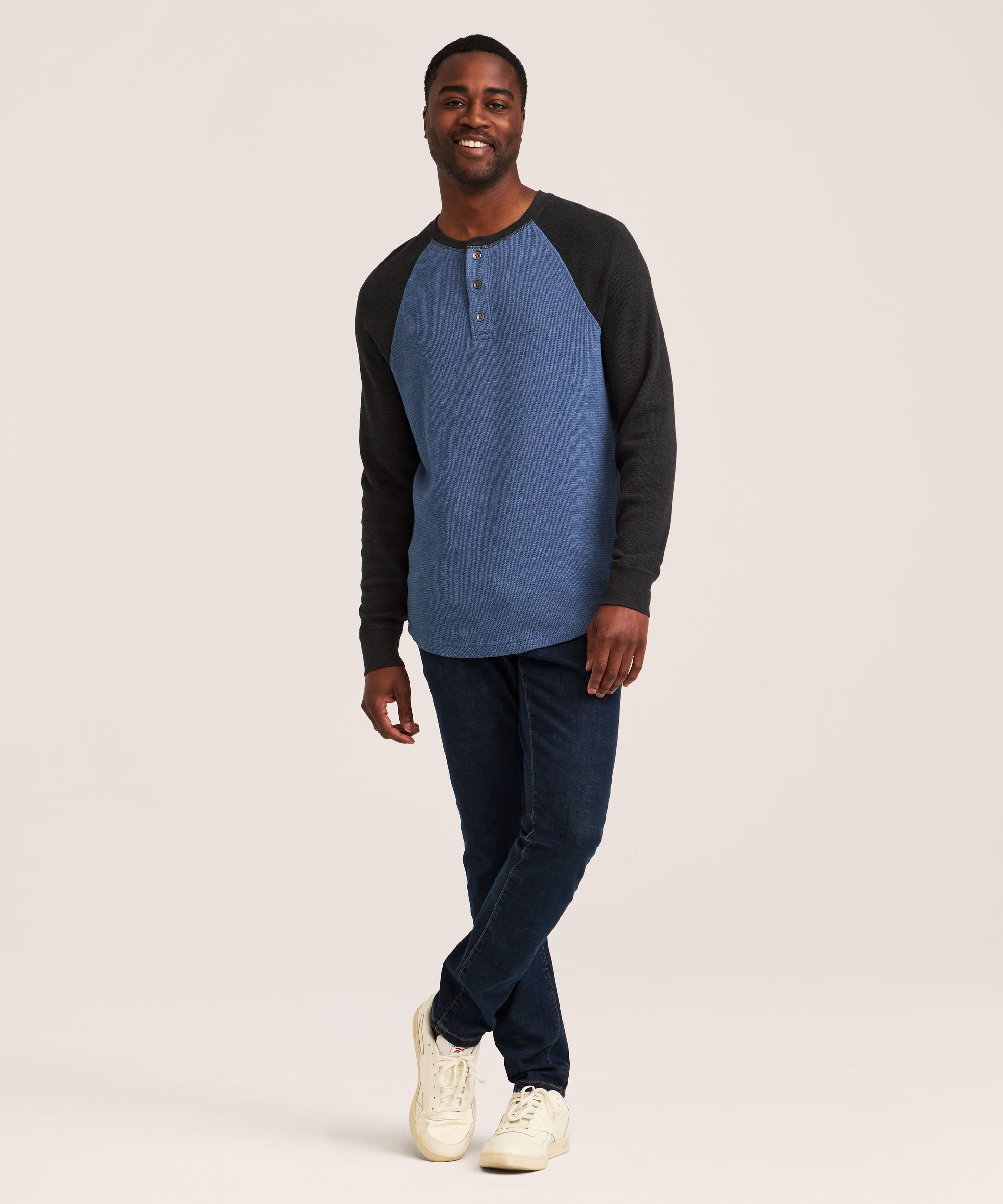 Chemise Henley en point de brioche à manches longues raglan pour hommes, WindRiver