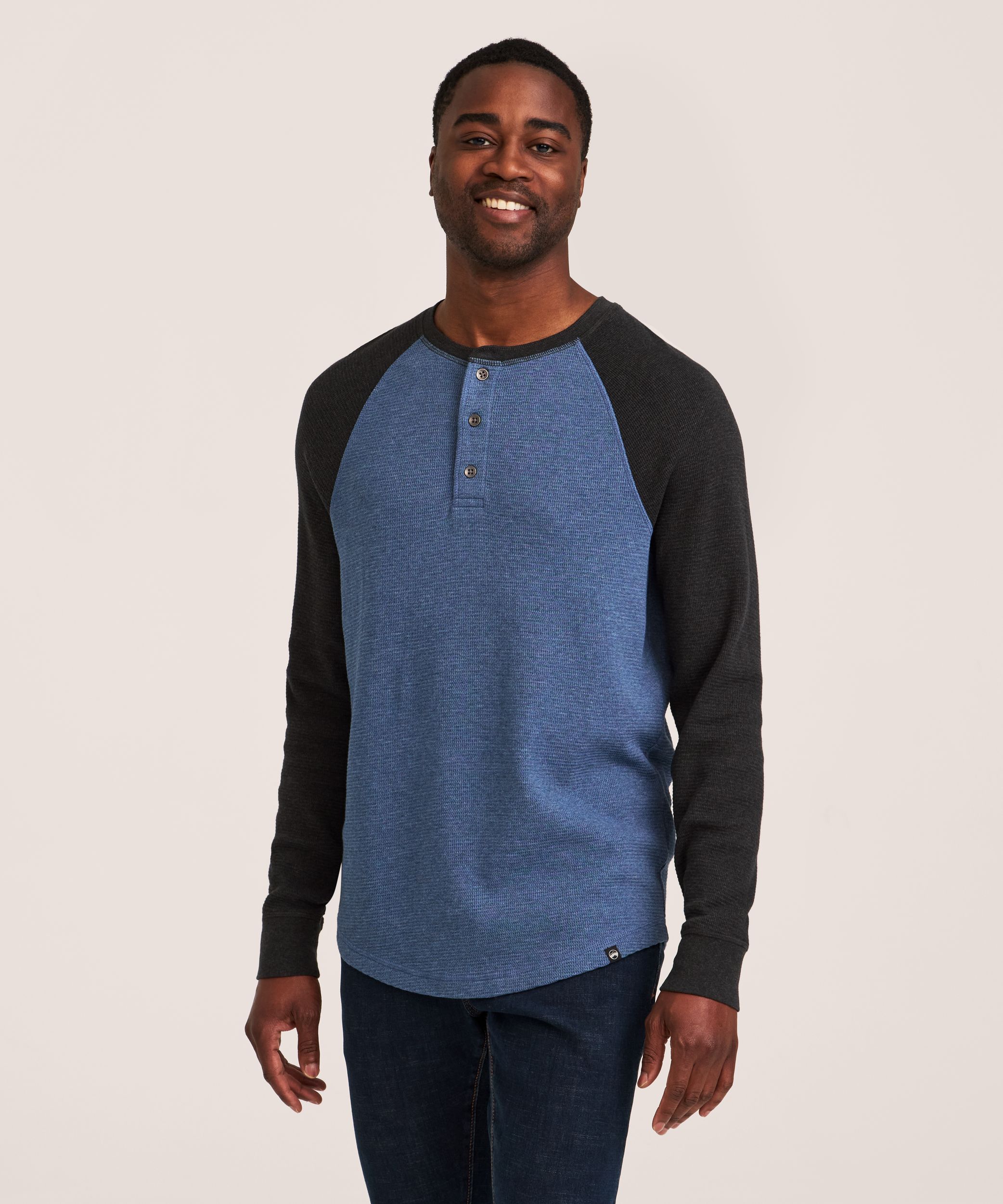 Chemise Henley en point de brioche à manches longues raglan pour hommes, WindRiver