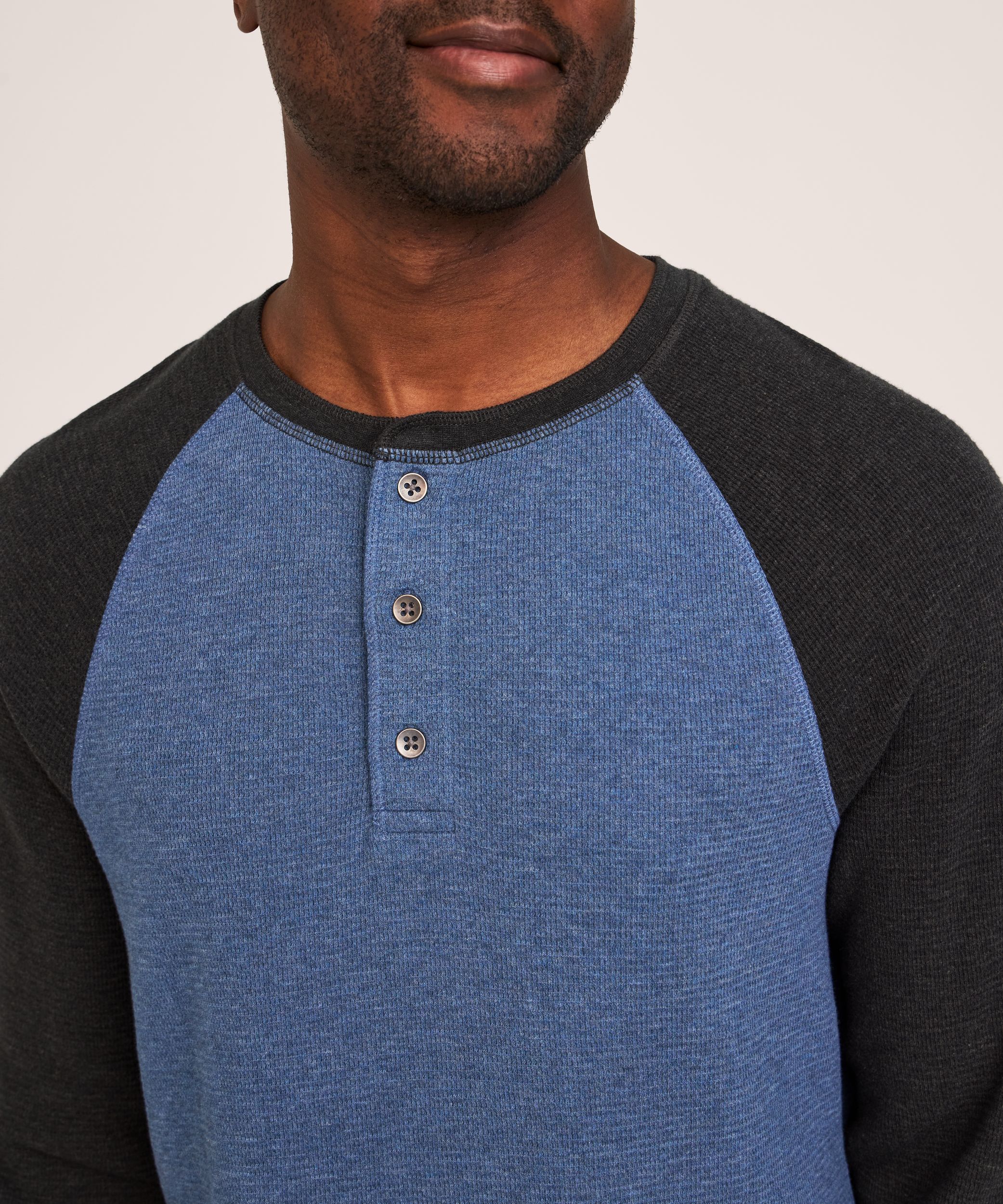 Chemise Henley en point de brioche à manches longues raglan pour hommes, WindRiver