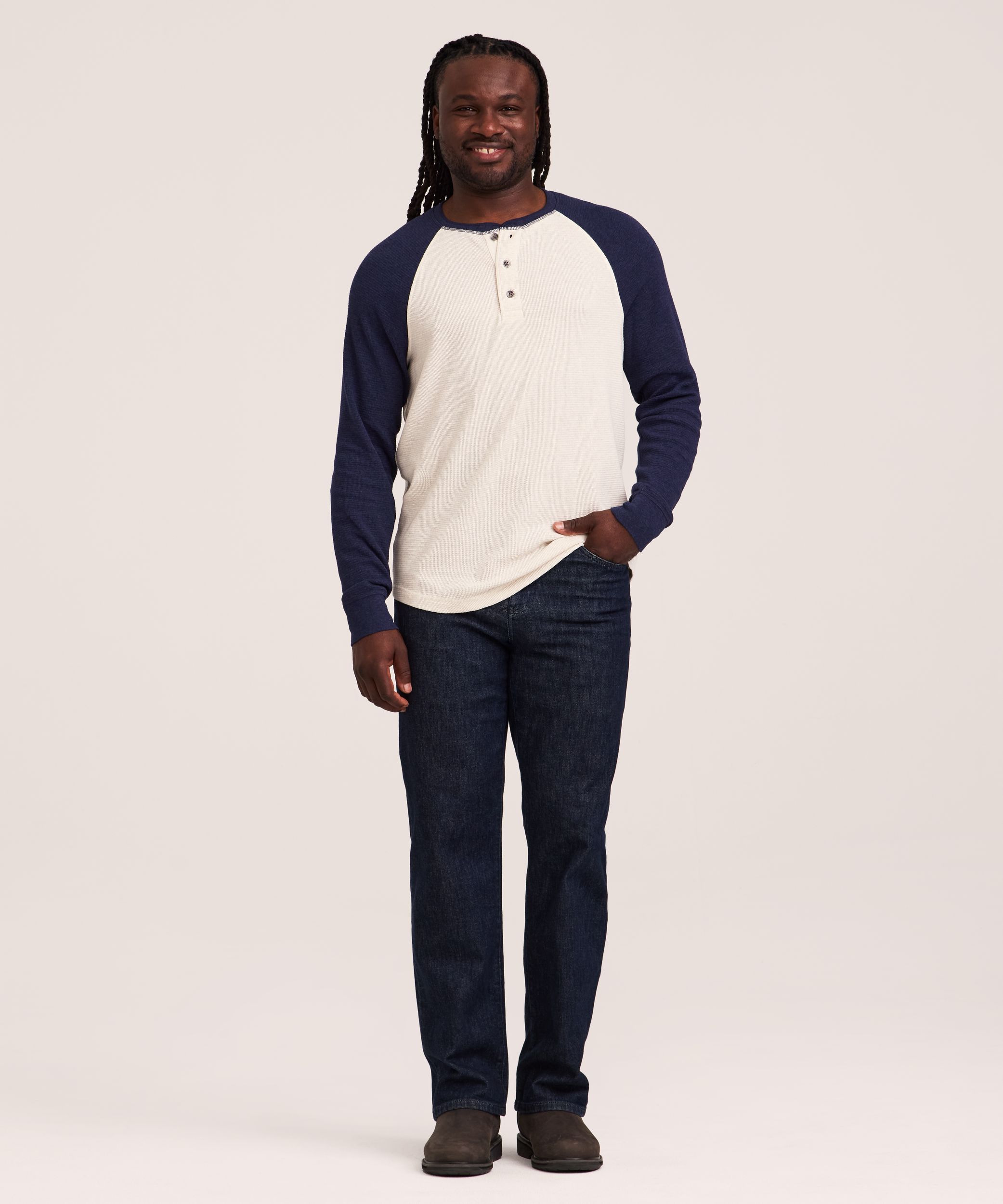 WindRiver Men's Waffle Raglan Long Sleeve Henley Shirt