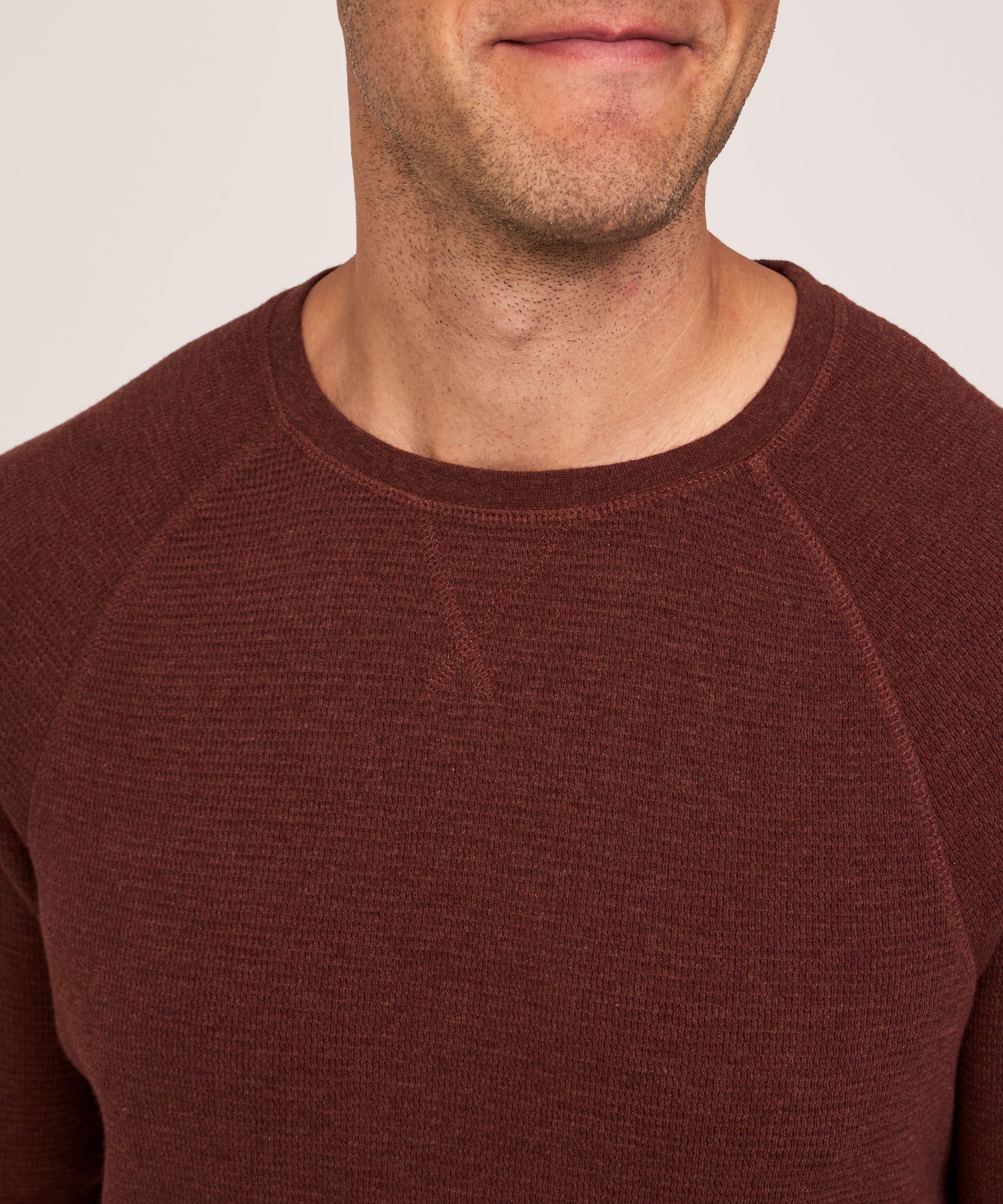 Chemise en point de brioche à manches longues raglan et à col ras du cou pour hommes, WindRiver