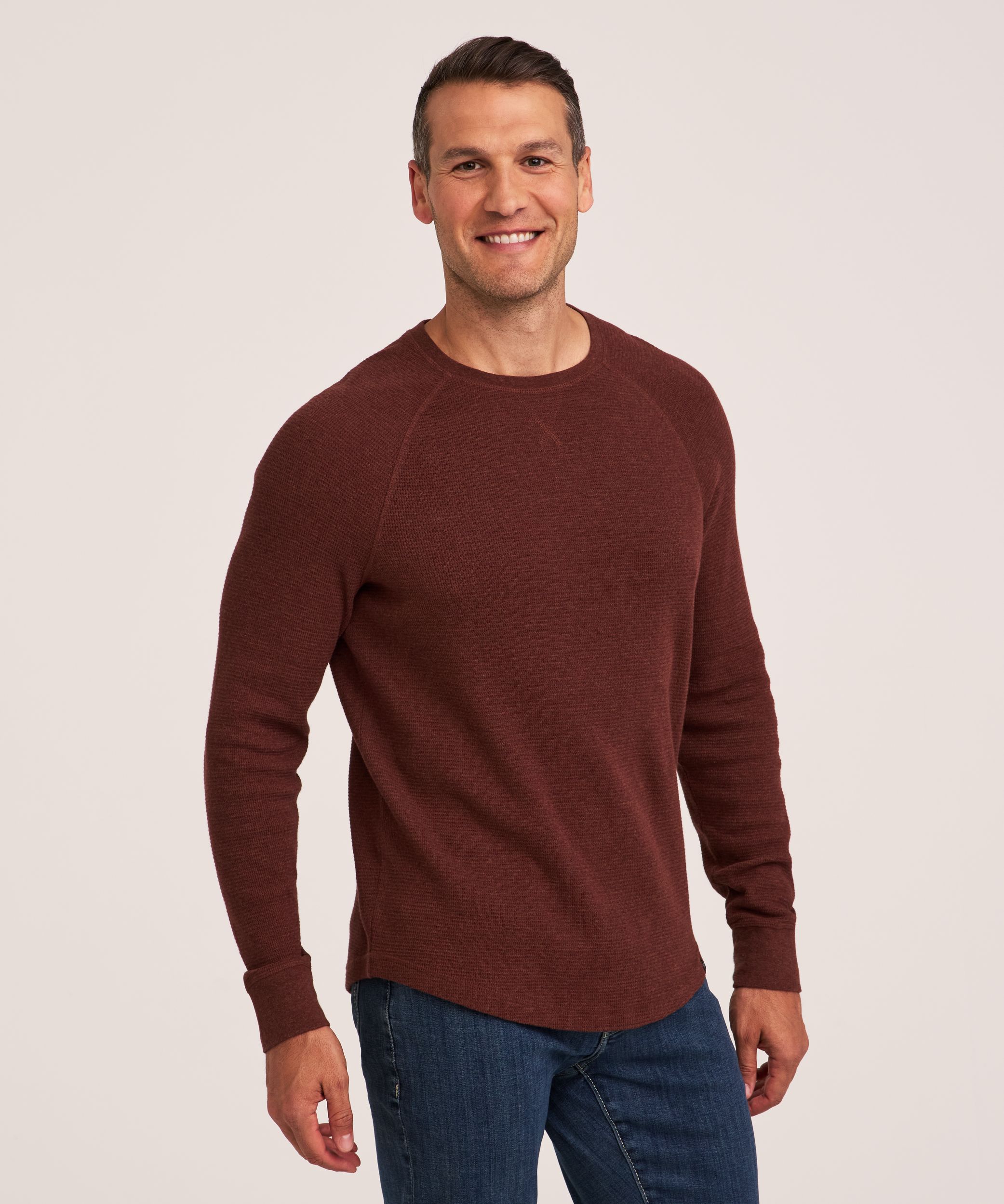 Chemise en point de brioche à manches longues raglan et à col ras du cou pour hommes, WindRiver