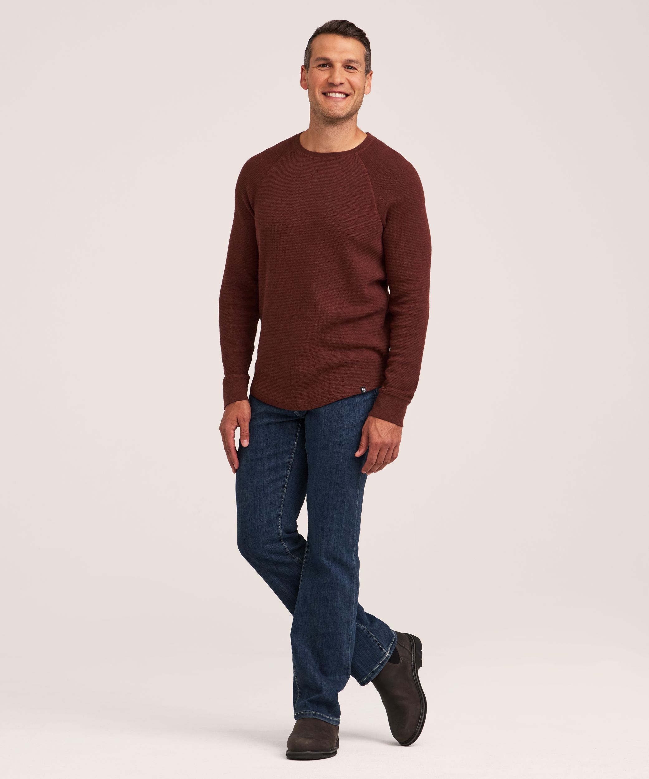Chemise en point de brioche à manches longues raglan et à col ras du cou pour hommes, WindRiver