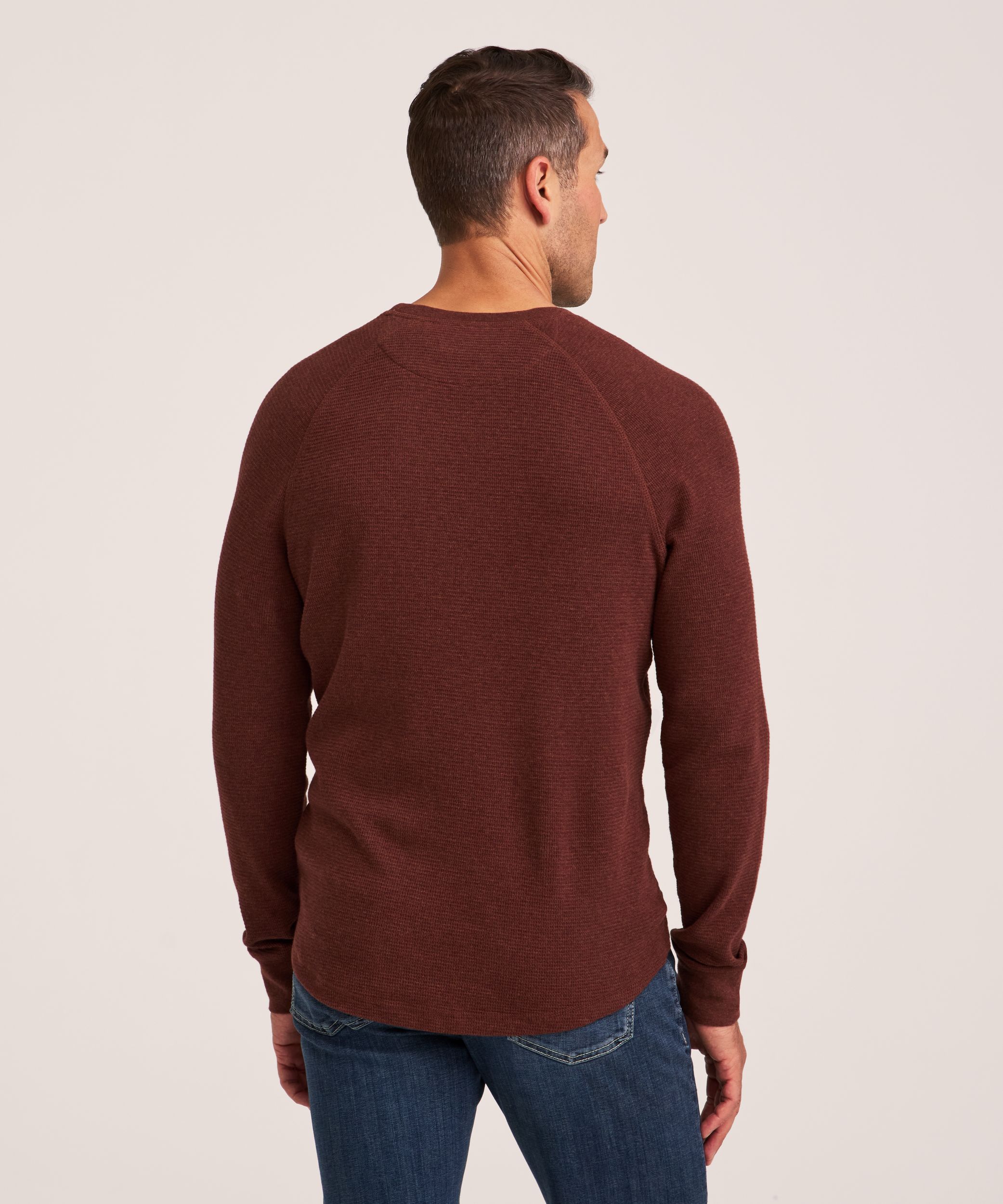 Chemise en point de brioche à manches longues raglan et à col ras du cou pour hommes, WindRiver