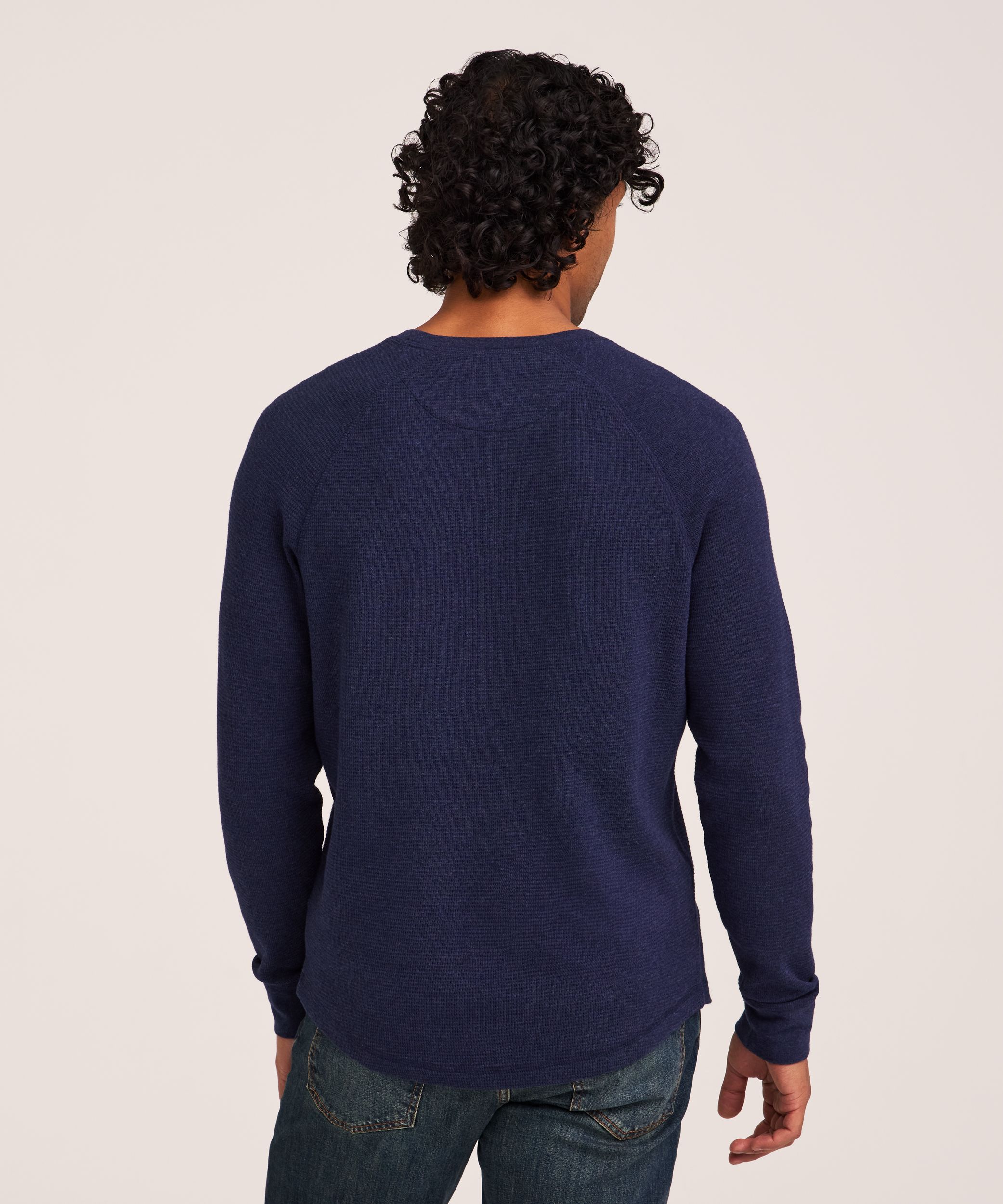 Chemise en point de brioche à manches longues raglan et à col ras du cou pour hommes, WindRiver