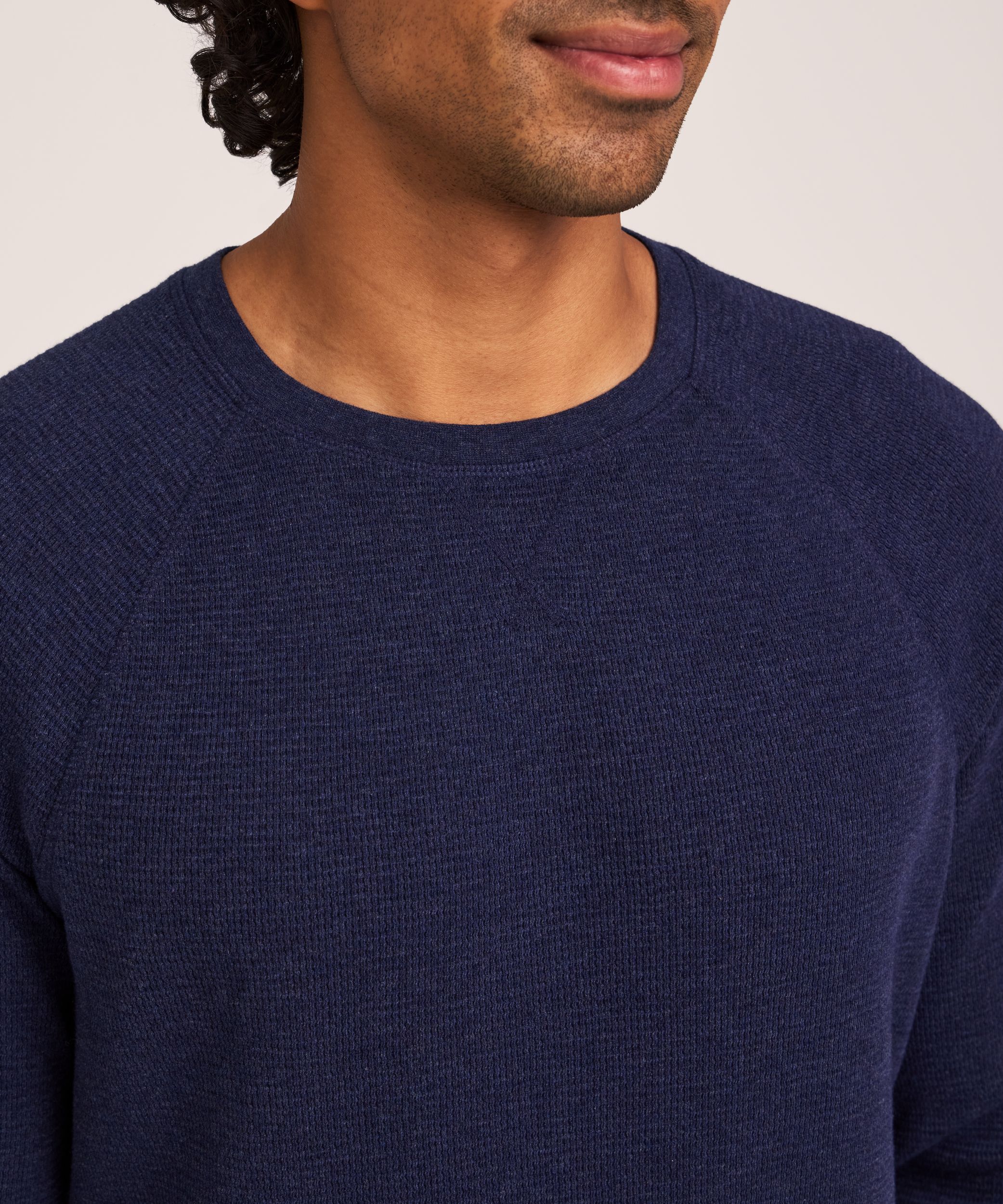 Chemise en point de brioche à manches longues raglan et à col ras du cou pour hommes, WindRiver