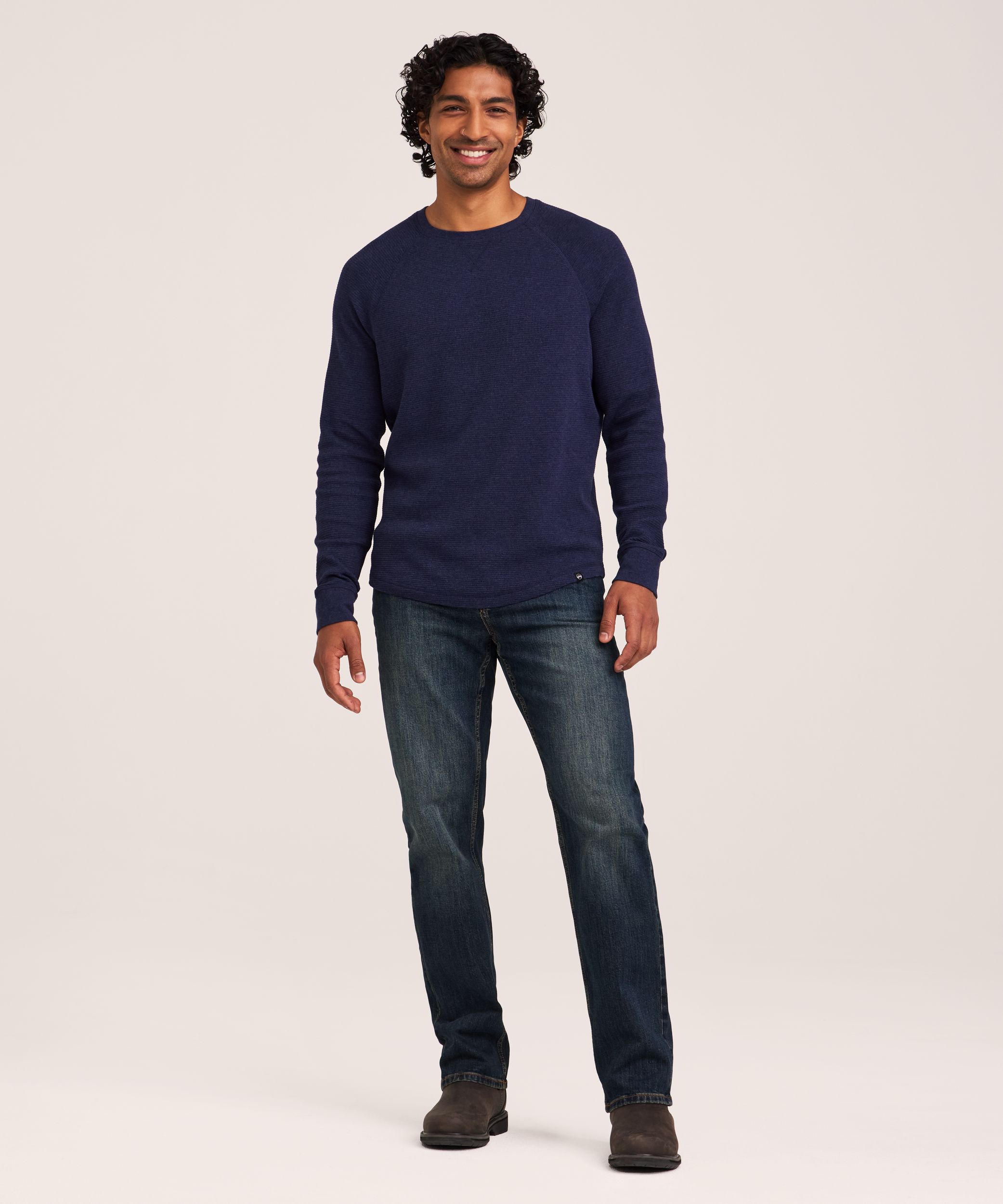 Chemise en point de brioche à manches longues raglan et à col ras du cou pour hommes, WindRiver