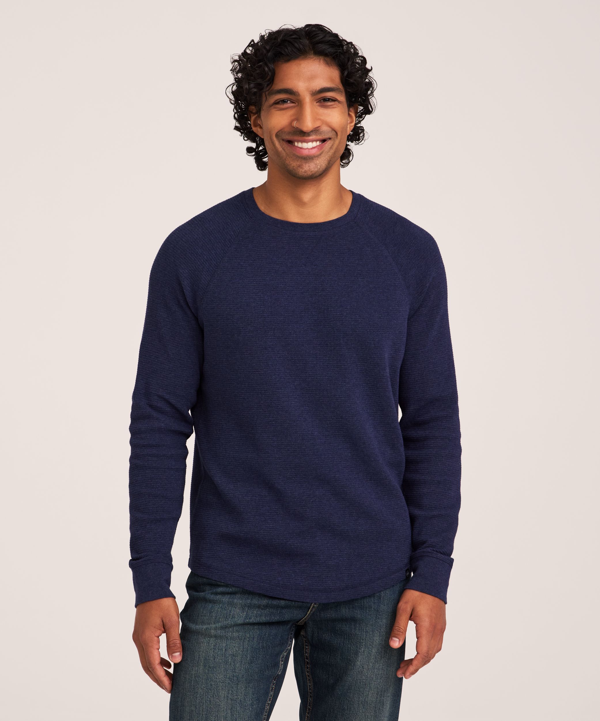 Chemise en point de brioche à manches longues raglan et à col ras du cou pour hommes, WindRiver
