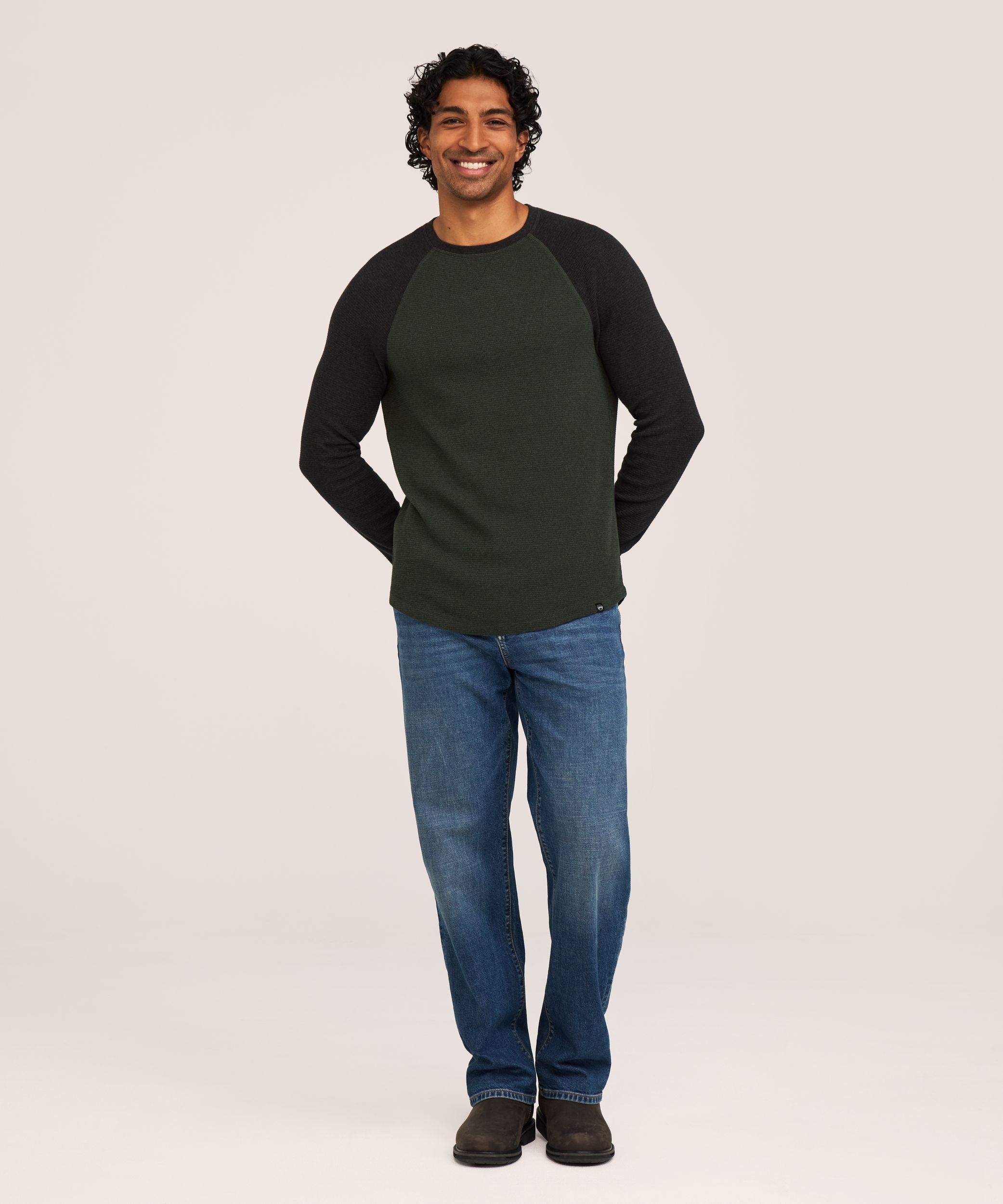 WindRiver Men's Waffle Raglan Long Sleeve Crewneck Shirt