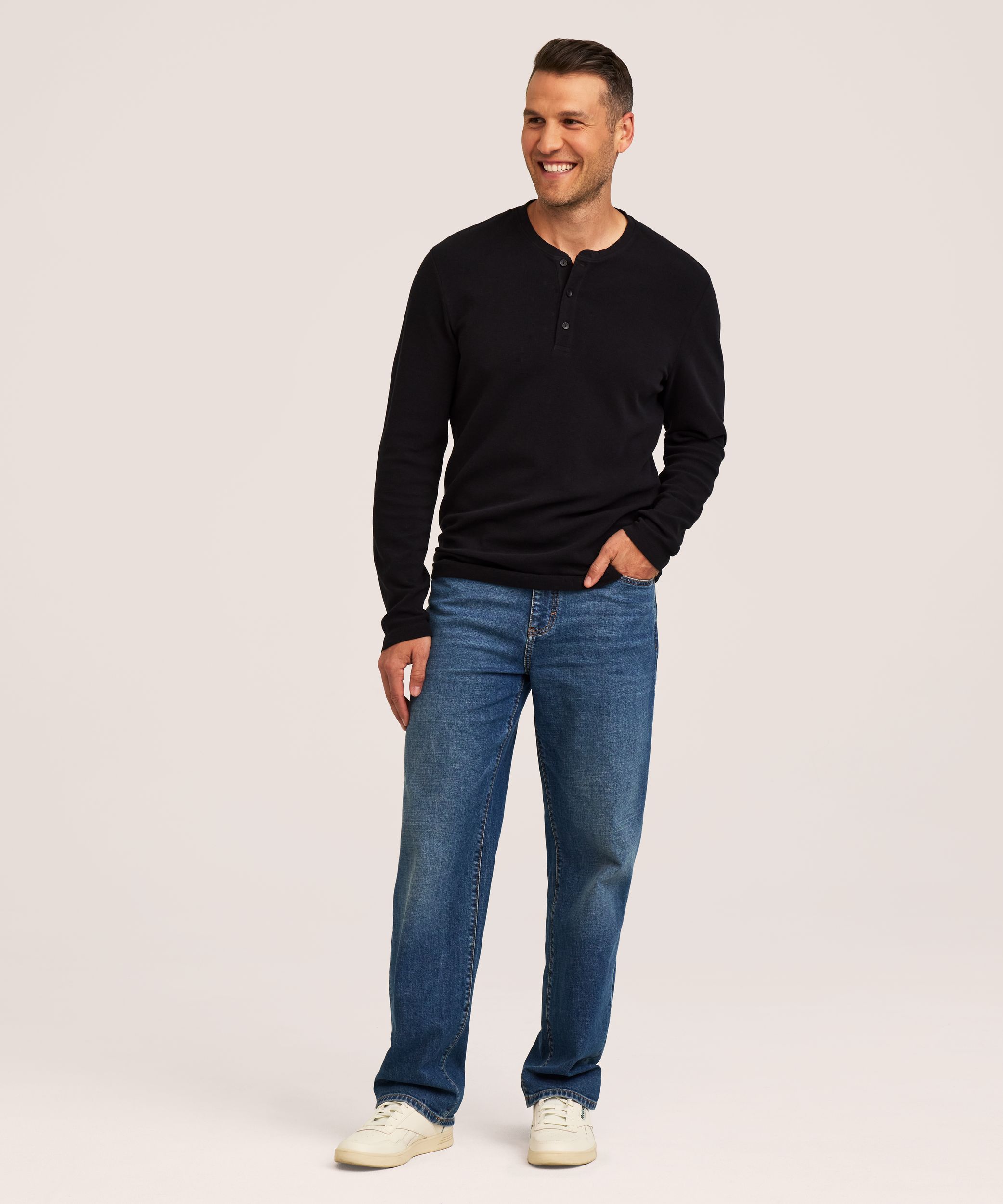 Denver Hayes Men's Micro Waffle Long Sleeve Henley Shirt