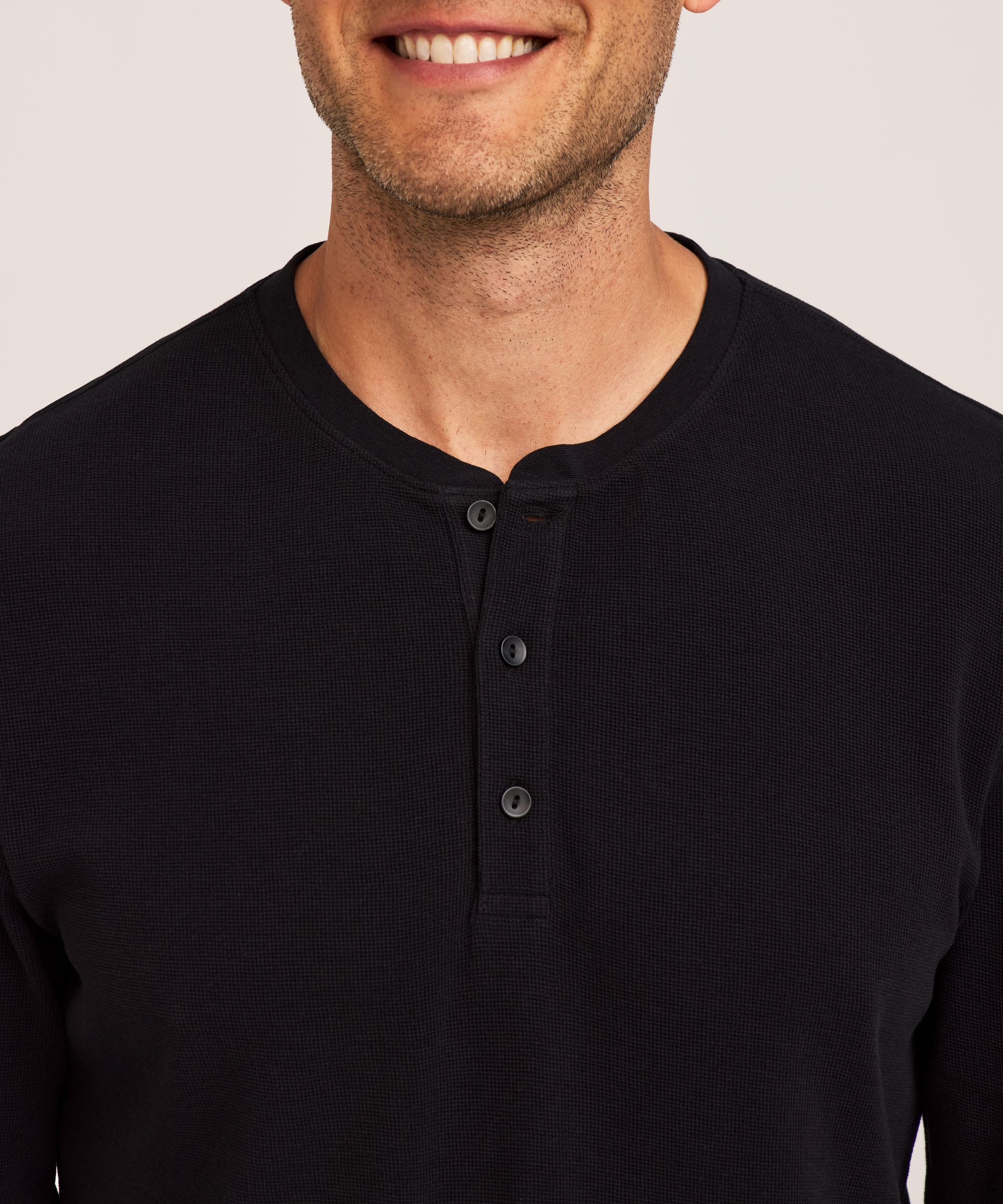 Denver Hayes Men's Micro Waffle Long Sleeve Henley Shirt