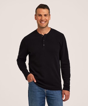 Chemise Henley en point de brioche micro à manches longues pour hommes, Denver Hayes