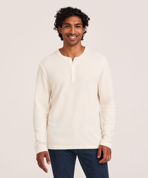 Chemise Henley en point de brioche micro à manches longues pour hommes, Denver Hayes